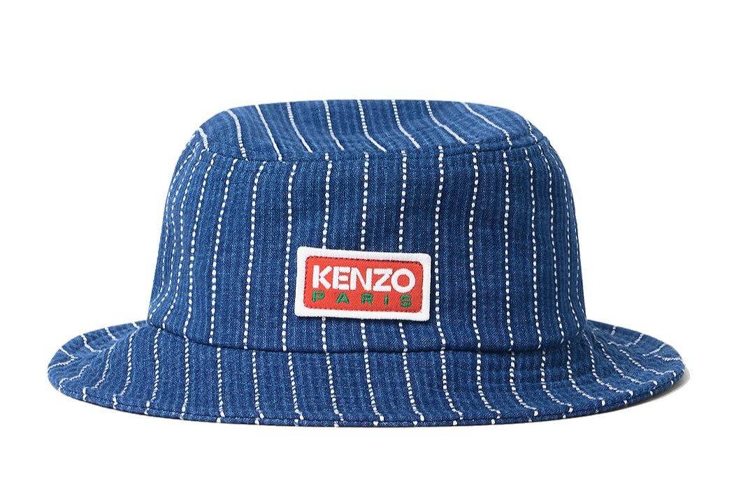 Kenzo Logo Patch Stripe Detailed Bucket Hat In Blue