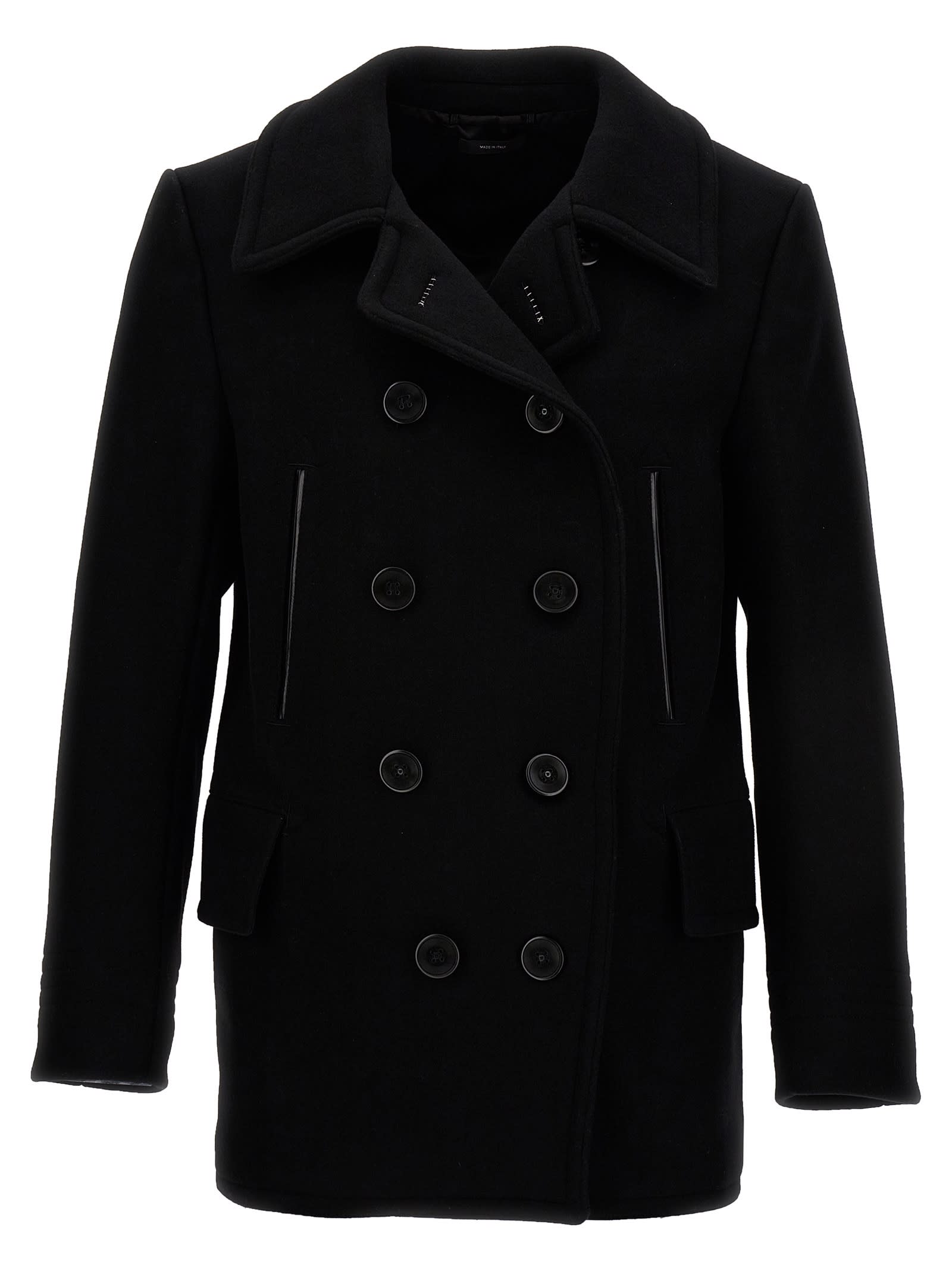 Shop Tom Ford Japan Wool Double Breast Coat In Black