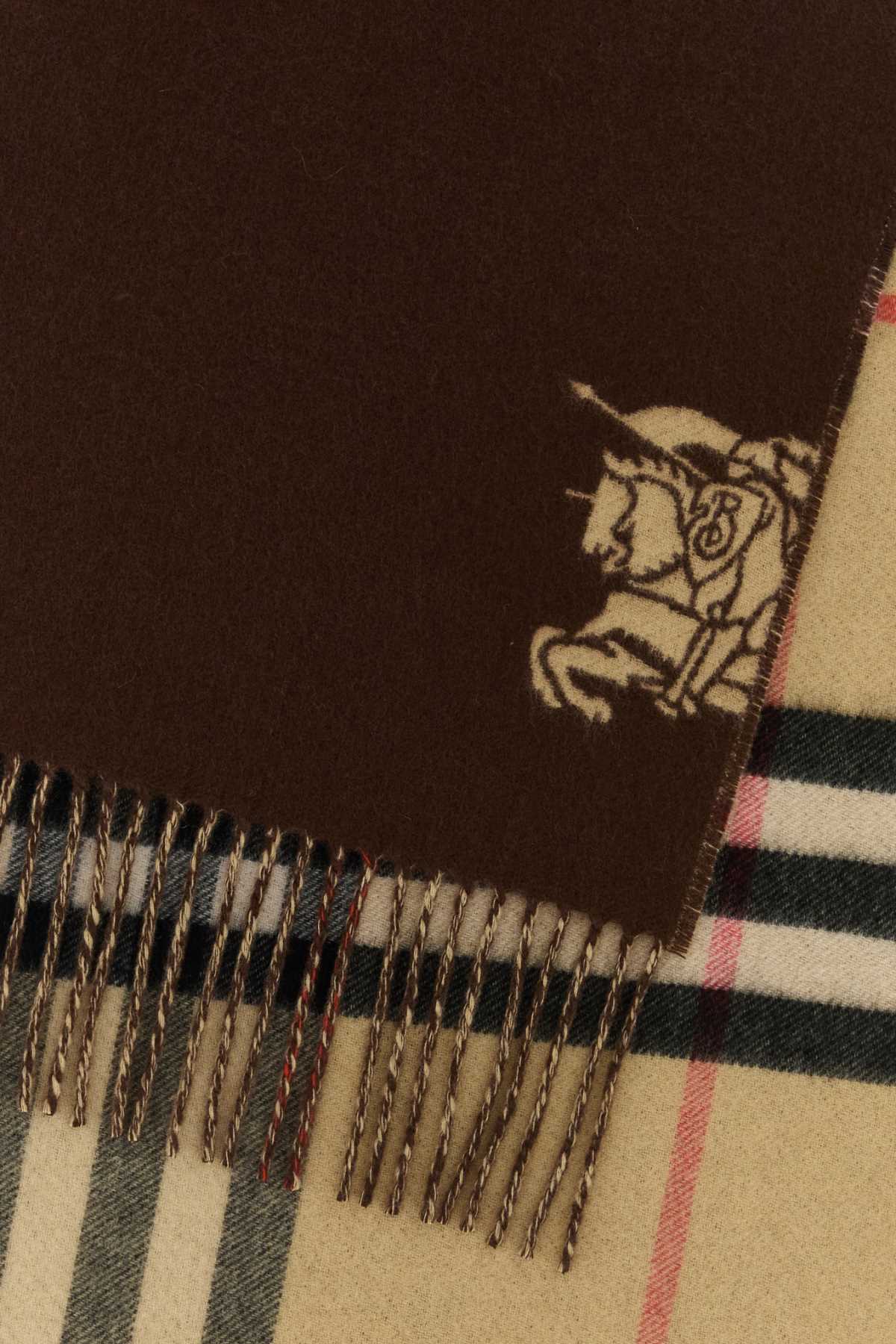 Burberry Brown Cashmere Reversible Scarf In Brown