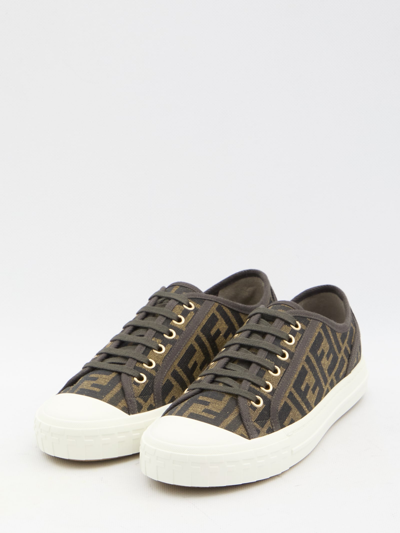 Shop Fendi Domino Sneakers In Beige