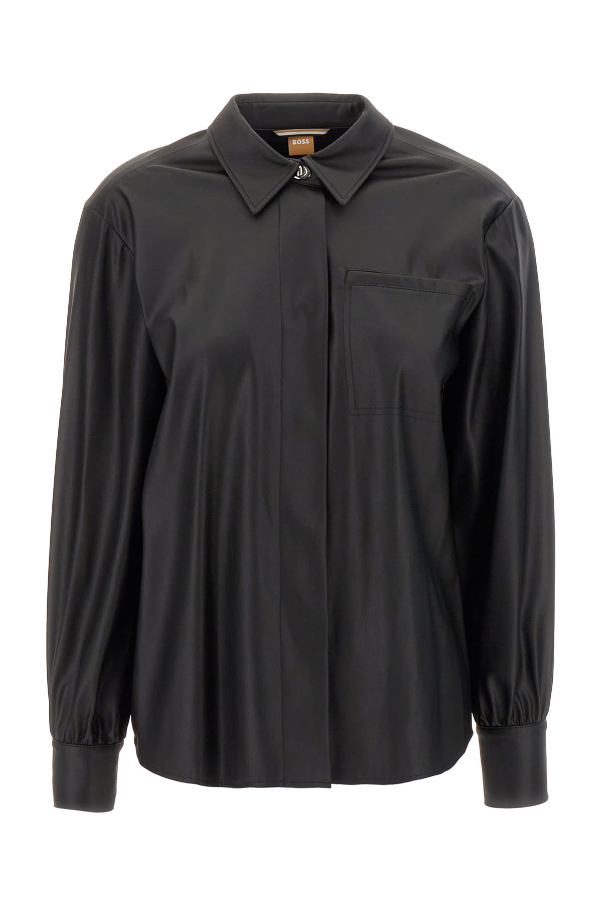 Shop Hugo Boss Black Synthetic Leather Shirt In 001