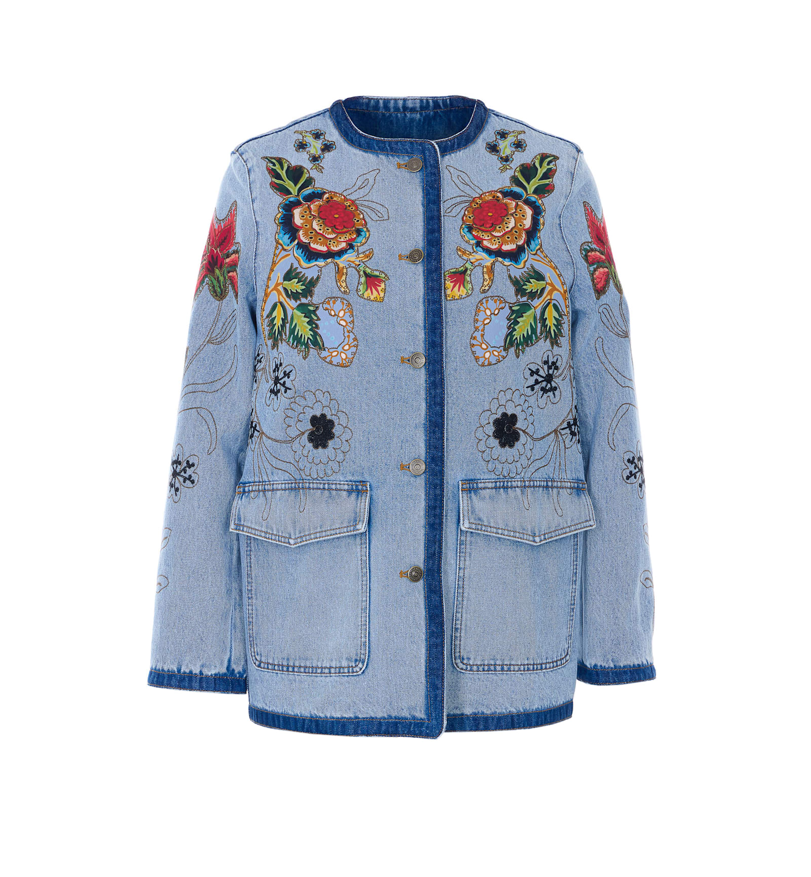 Valentino Denim Embroidered Jacket In Blue