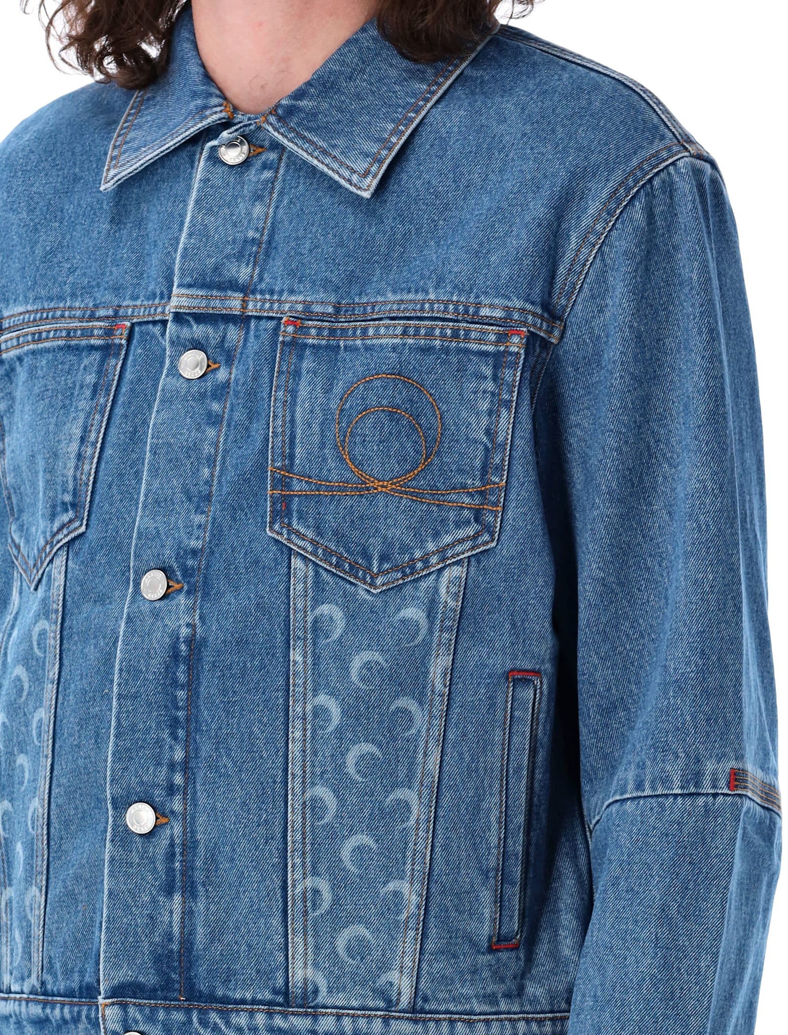 Marine Serre Structured Denim Jacket Featuring Chest Pockets In Clear Blue
