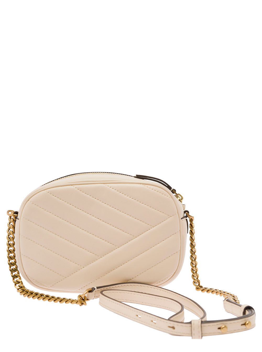 Shop Tory Burch Kira White Crossbody Bag With Double T Detail In Chevron Leather Woman