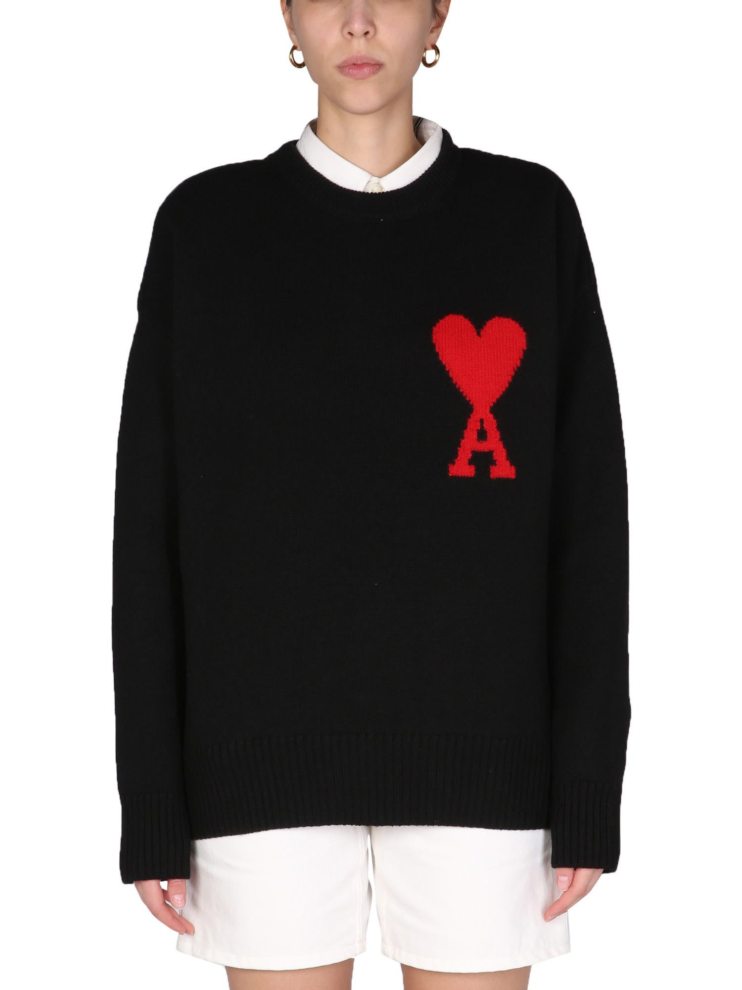 Ami Alexandre Mattiussi Crew Neck Sweater With Embroidered Logo