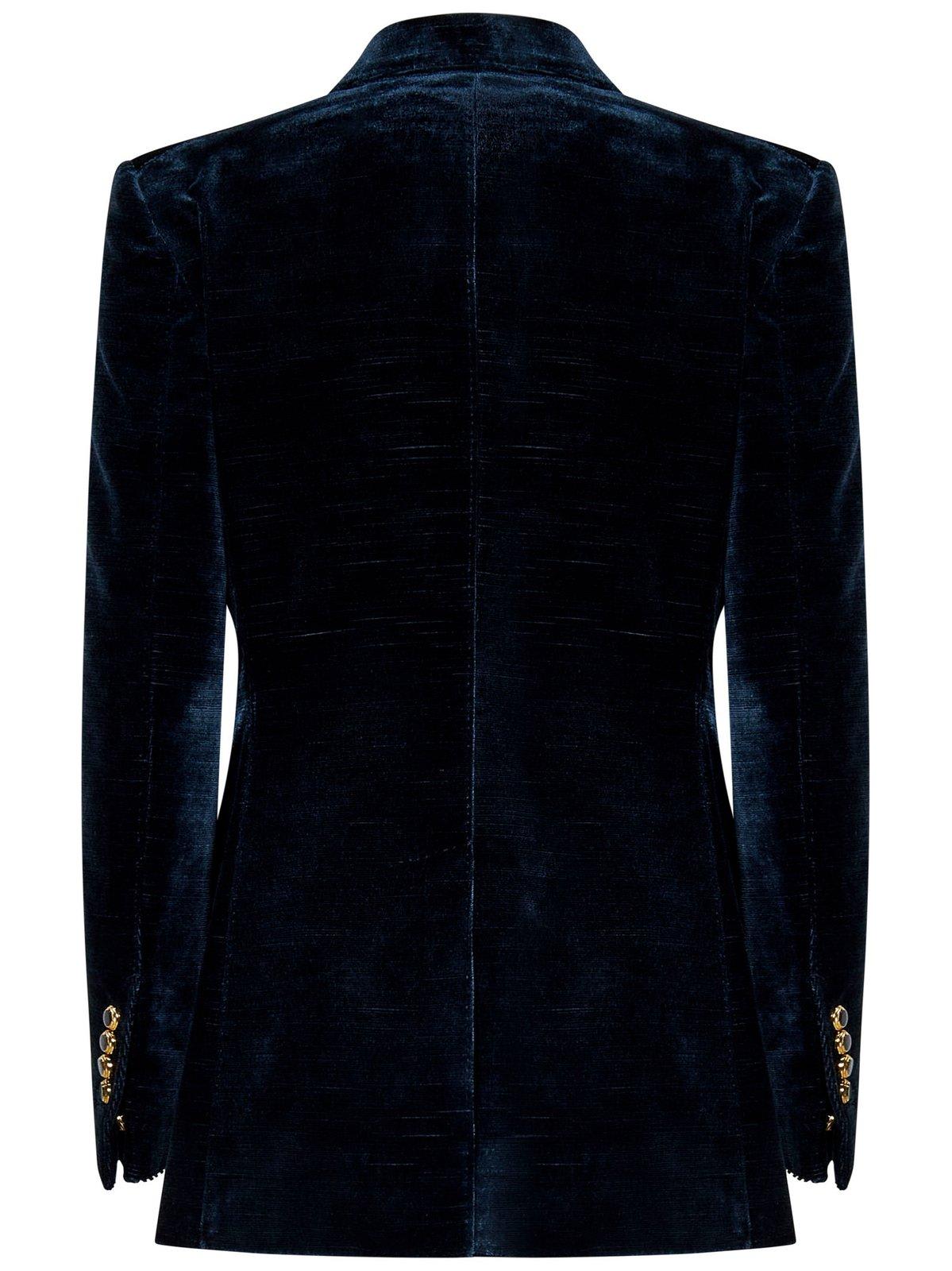 Shop Tom Ford Velvet Wallis Double Breasted Jacket In Blue