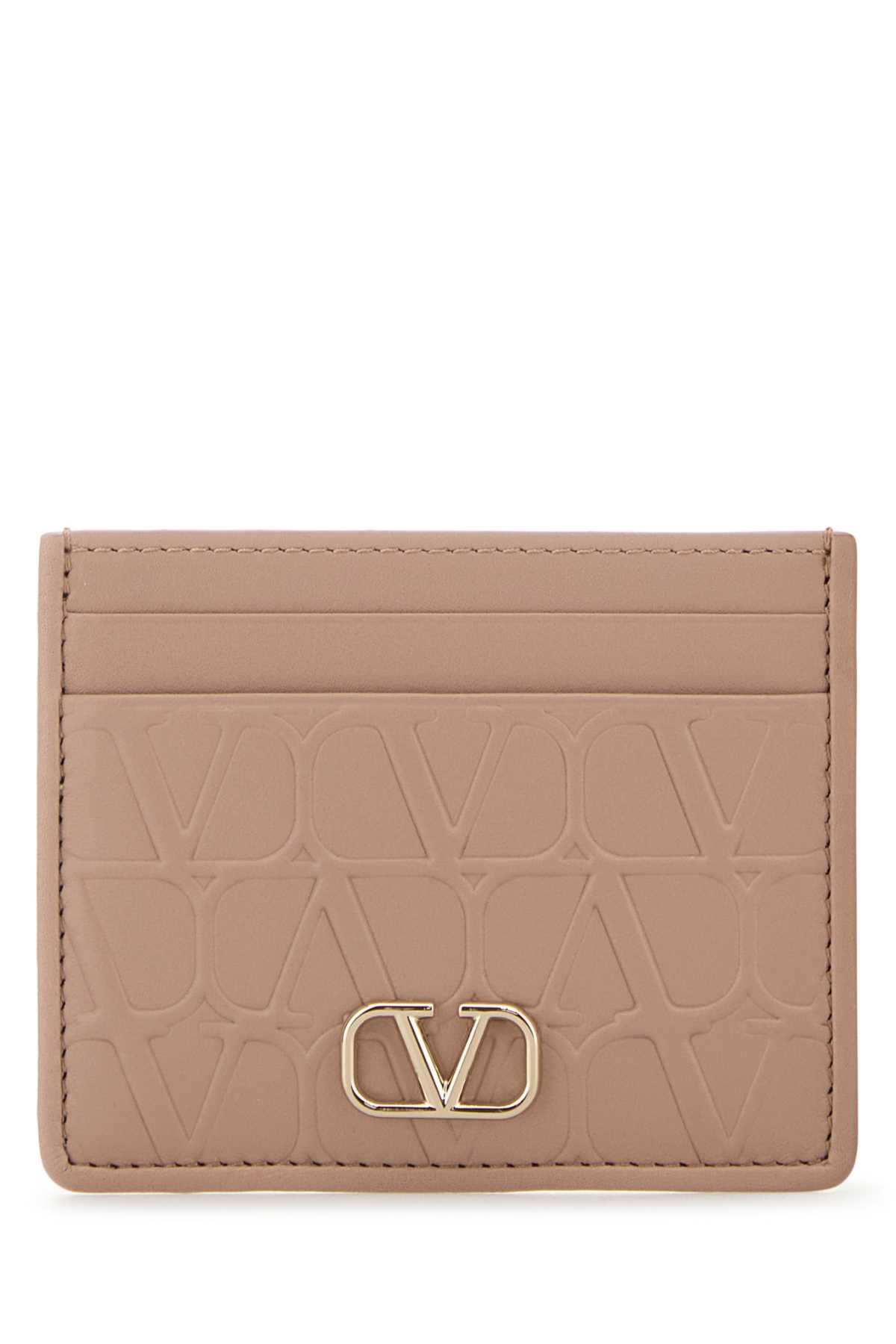 VALENTINO GARAVANI POWDER PINK LEATHER VLOGO CARD HOLDER 