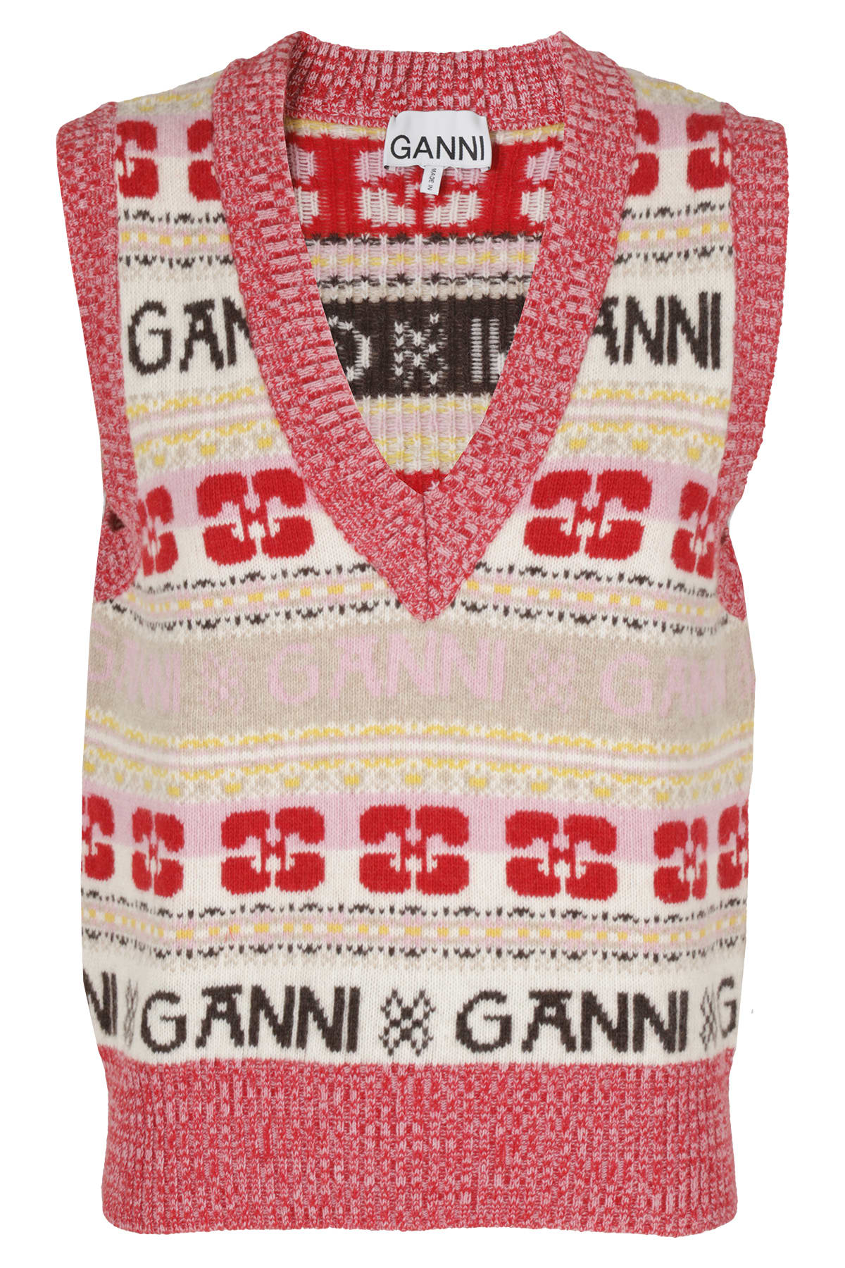 Ganni Logo Wool Blend Waistcoat In Multicolor | Cheap Slocog