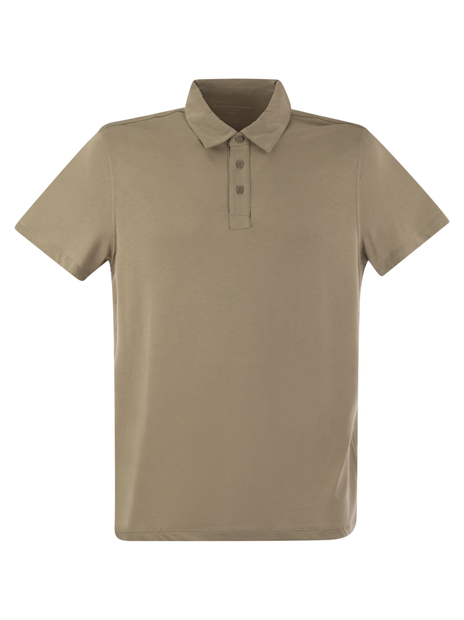 Shop Majestic Short-sleeved Polo Shirt In Lyocell In Sand