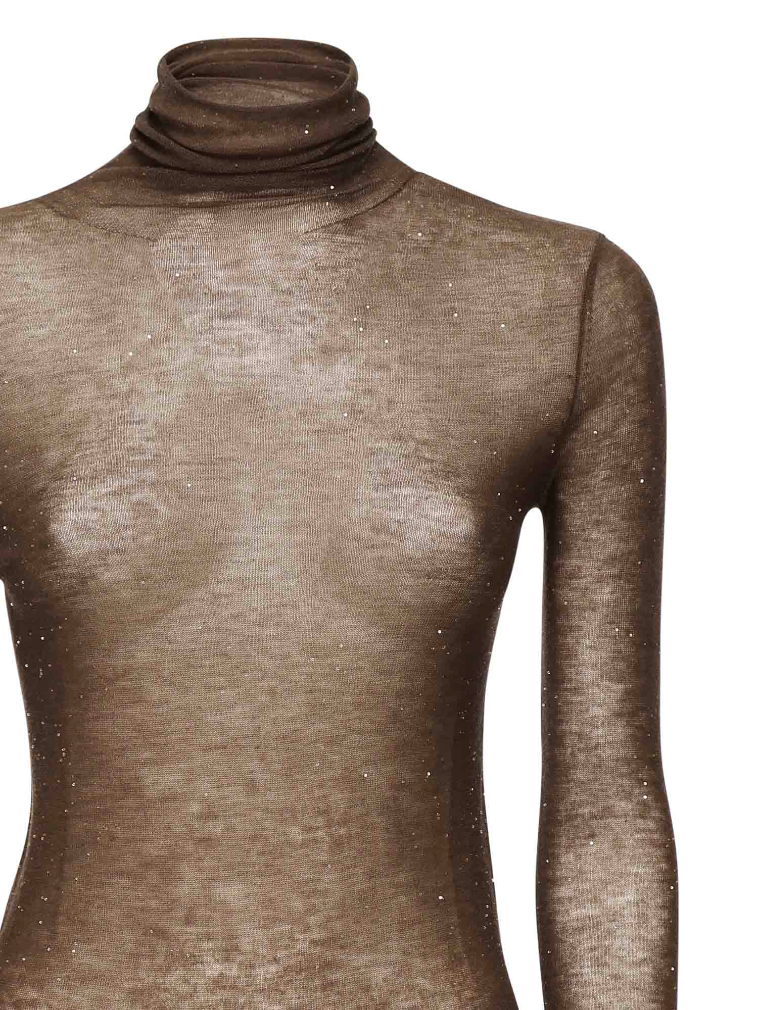 Pinko Wool Sweater With Micro Sequins In Brown