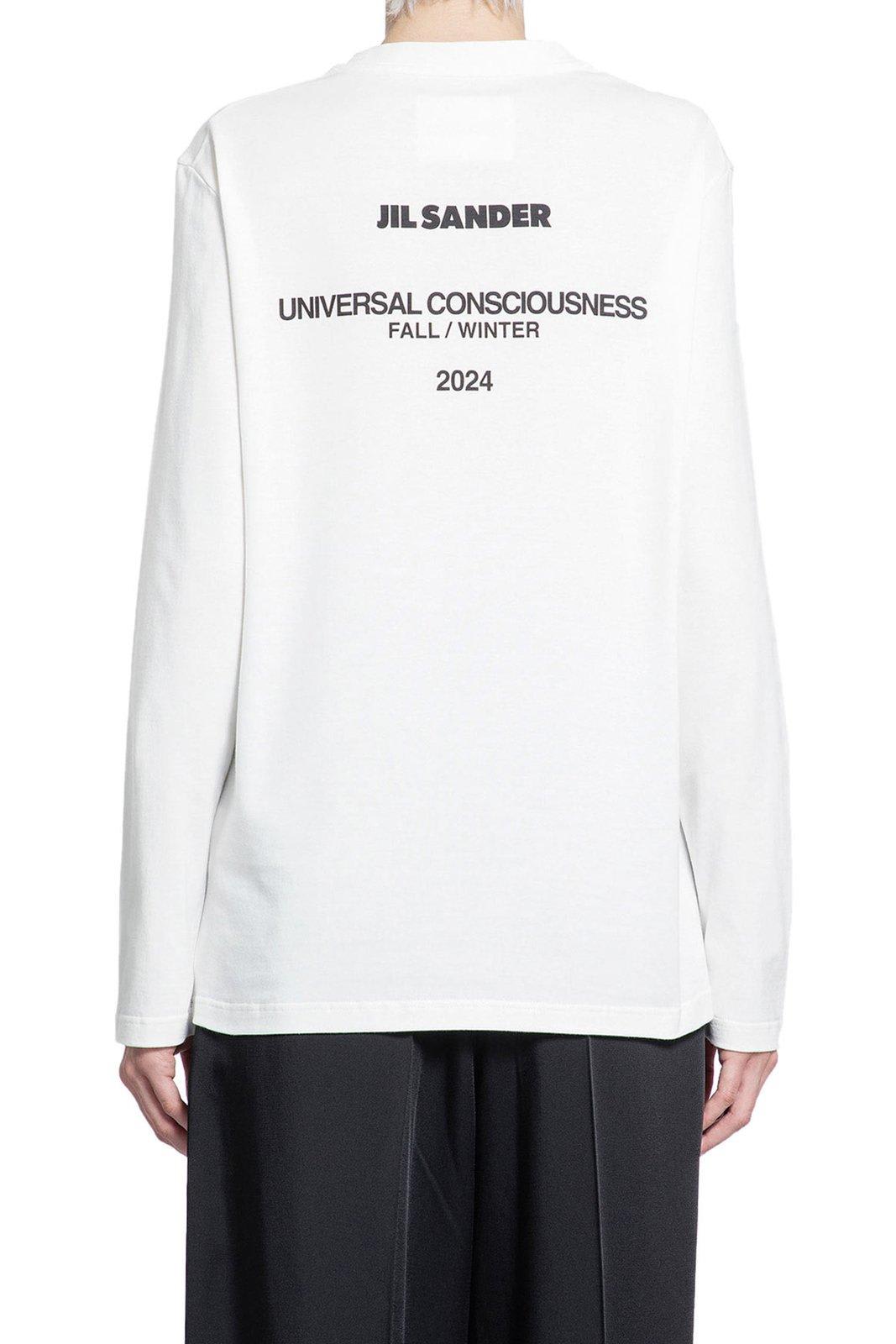 Shop Jil Sander Logo Printed Long-sleeved T-shirt In Cream