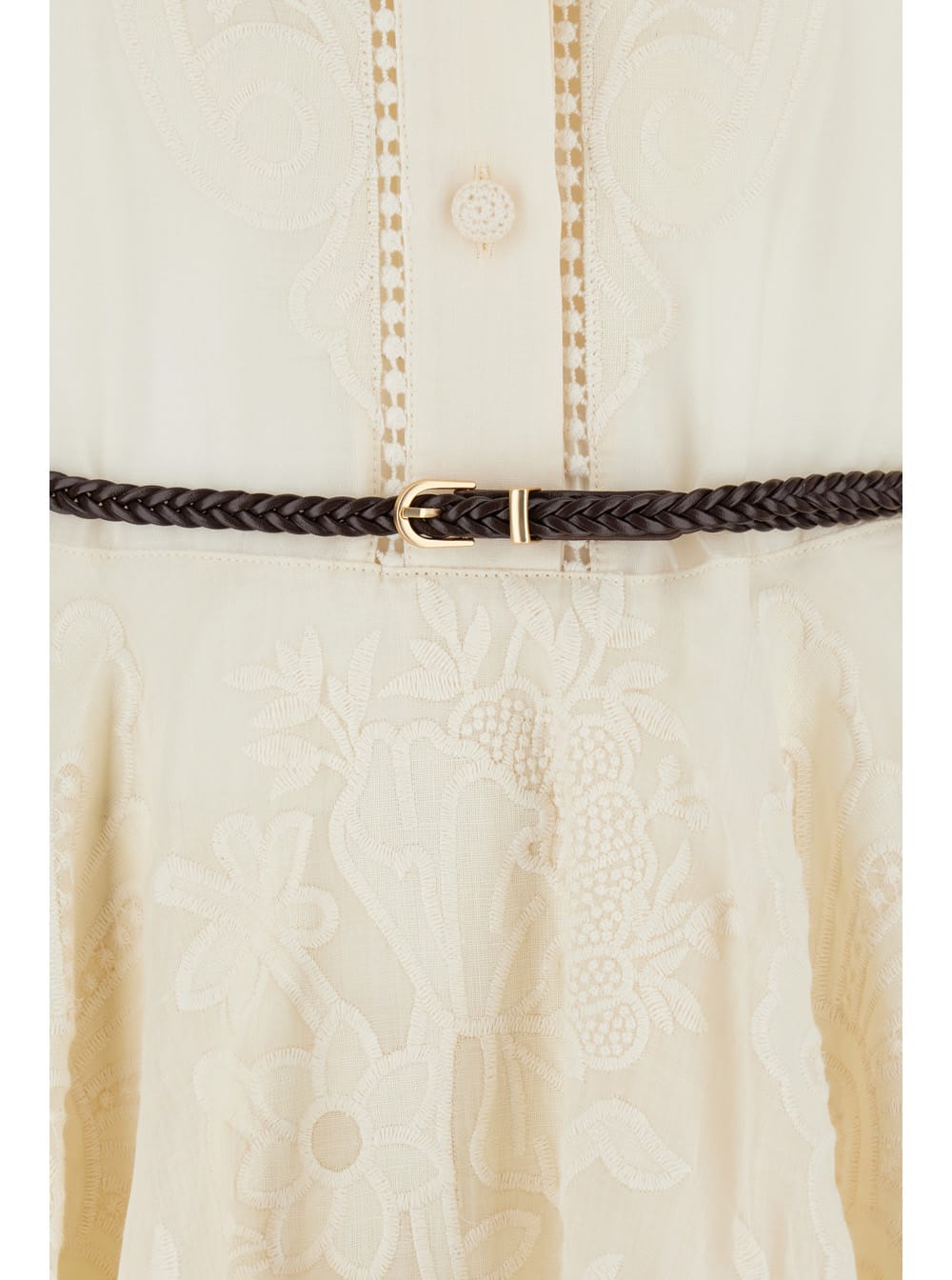 Shop Zimmermann Mini Beige Dress With Embroidery And Contrasting Belt In Linen Woman