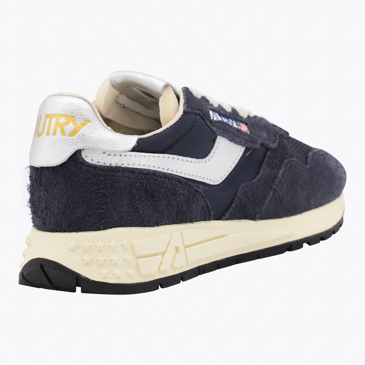 Autry Leather And Fabric Sneakers With Metallic Inserts In Blue