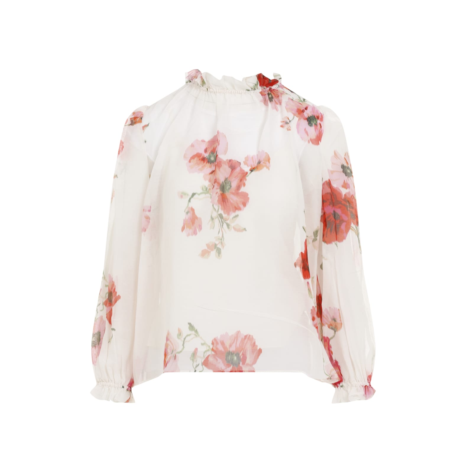 Shop Zimmermann Lightburst Billow Blouse In Cream Red Floral