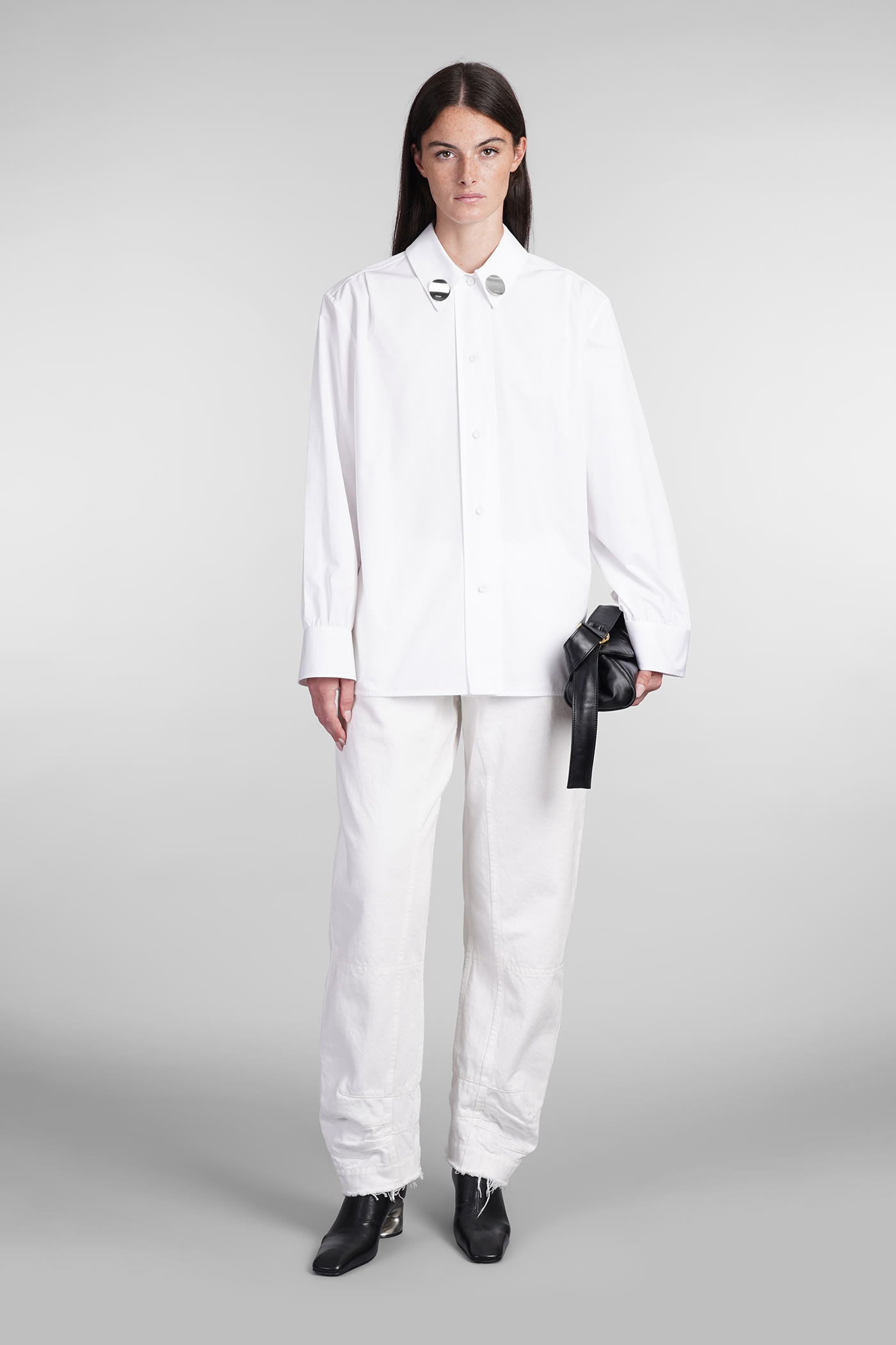 Jil Sander Straight Leg Arched-hem Cotton-linen Trousers In White
