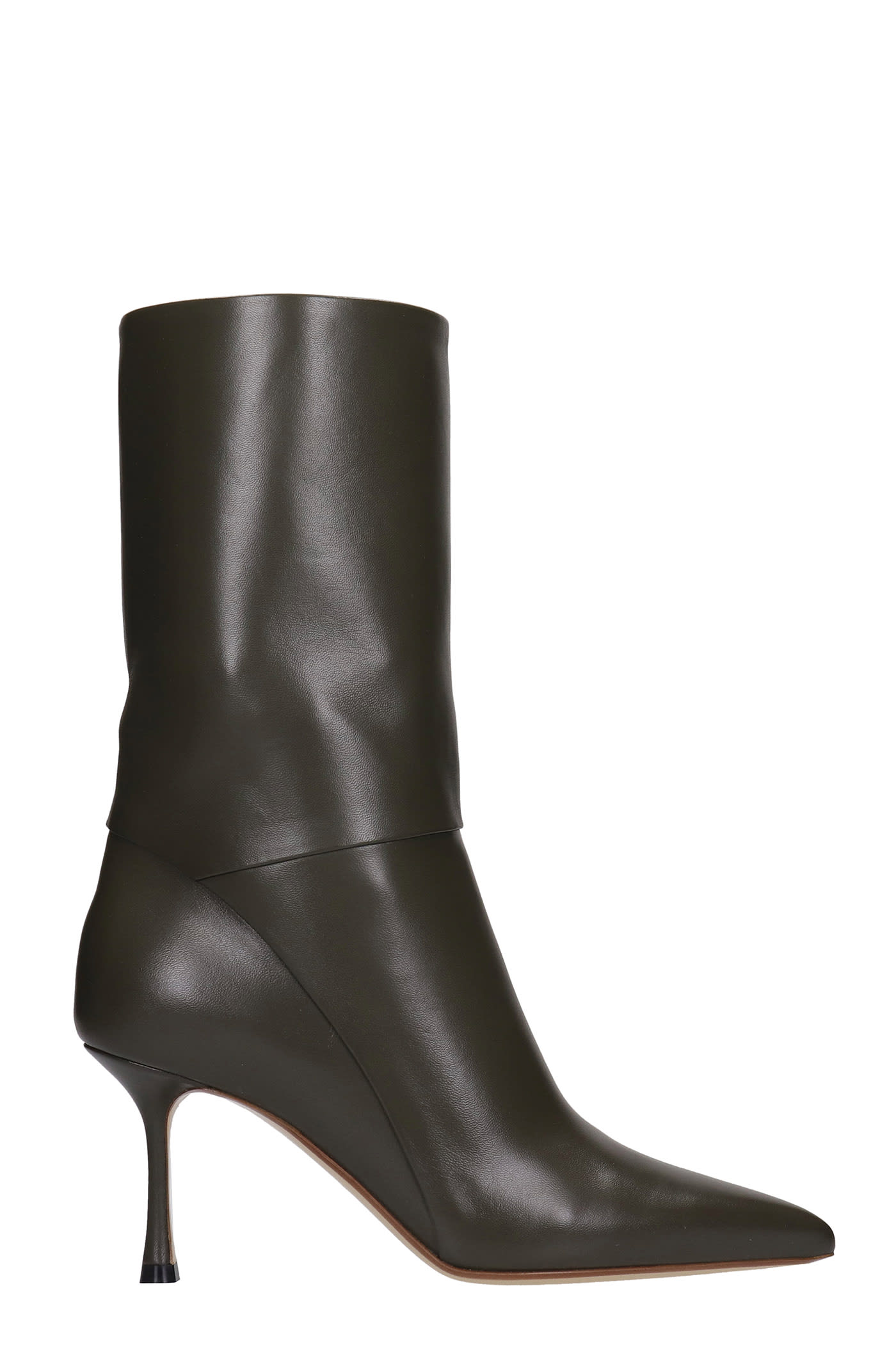 Francesco Russo High Heels Ankle Boots In Green Leather