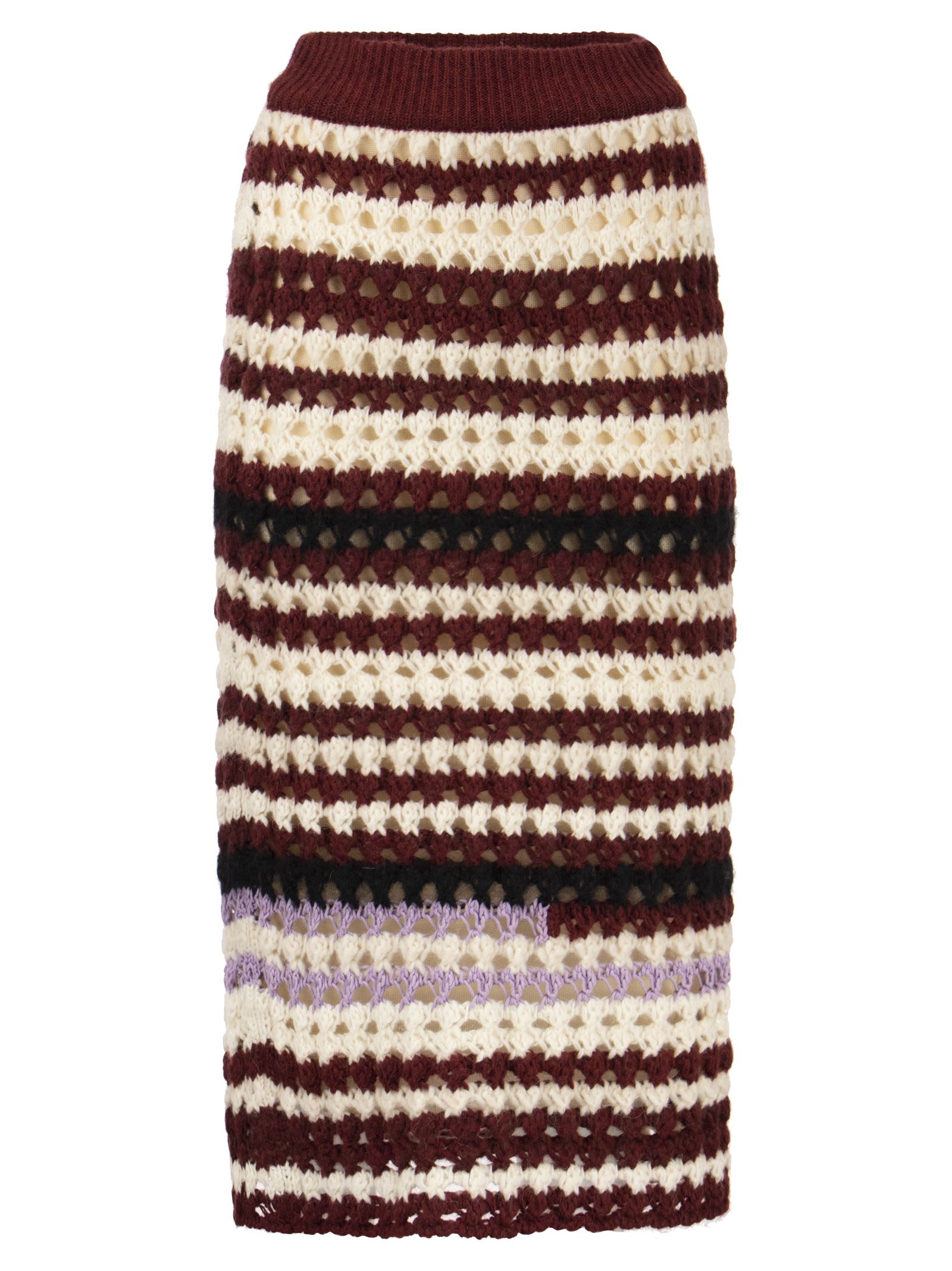 Marni Striped Wool Blend Crochet Skirt