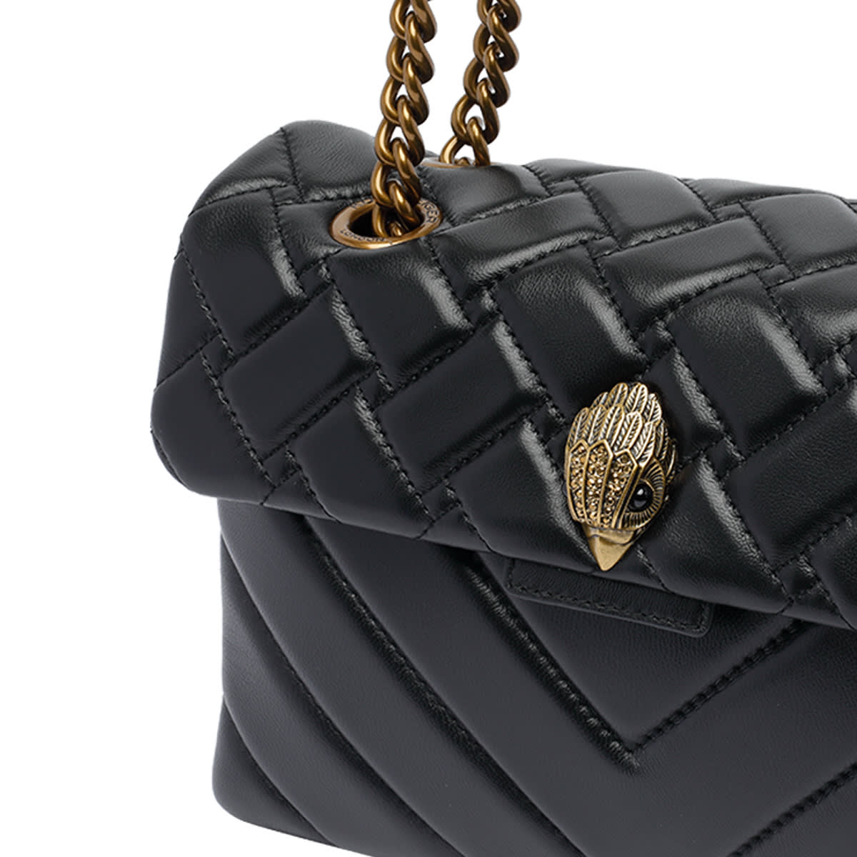 Kurt Geiger Quilted Calf Leather Shoulder Bag With Gold-tone Clasp In Black