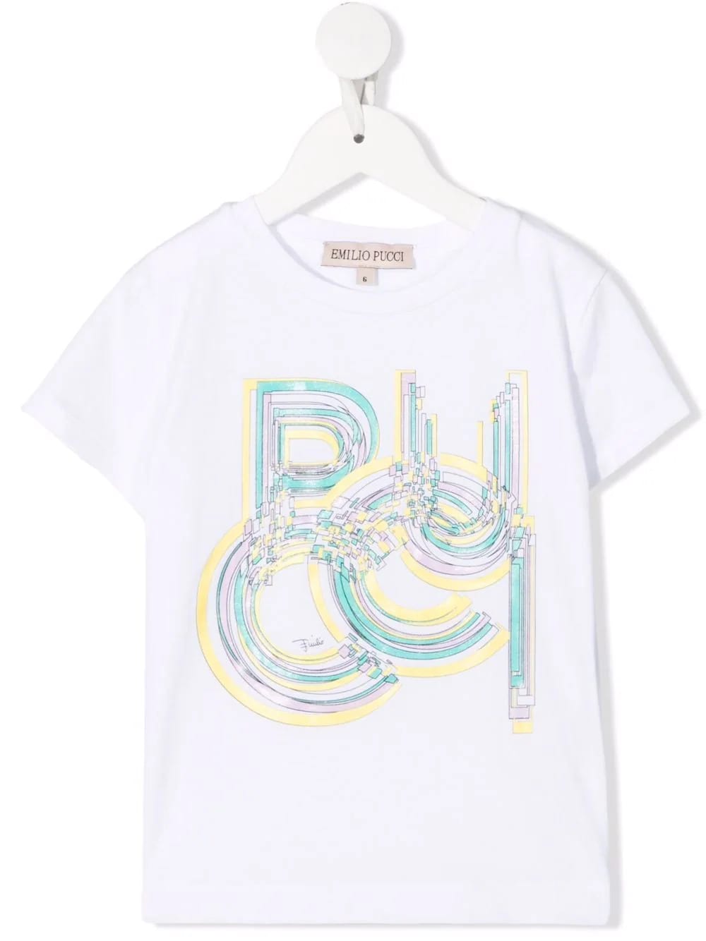 Emilio Pucci Kids White T-shirt With Deconstructed Multicolor Logo