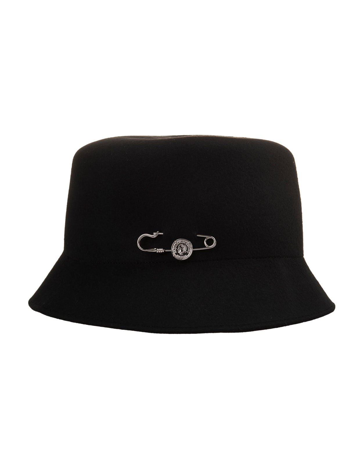 Shop Ermanno Scervino Black Wool Bucket Hat With Pin