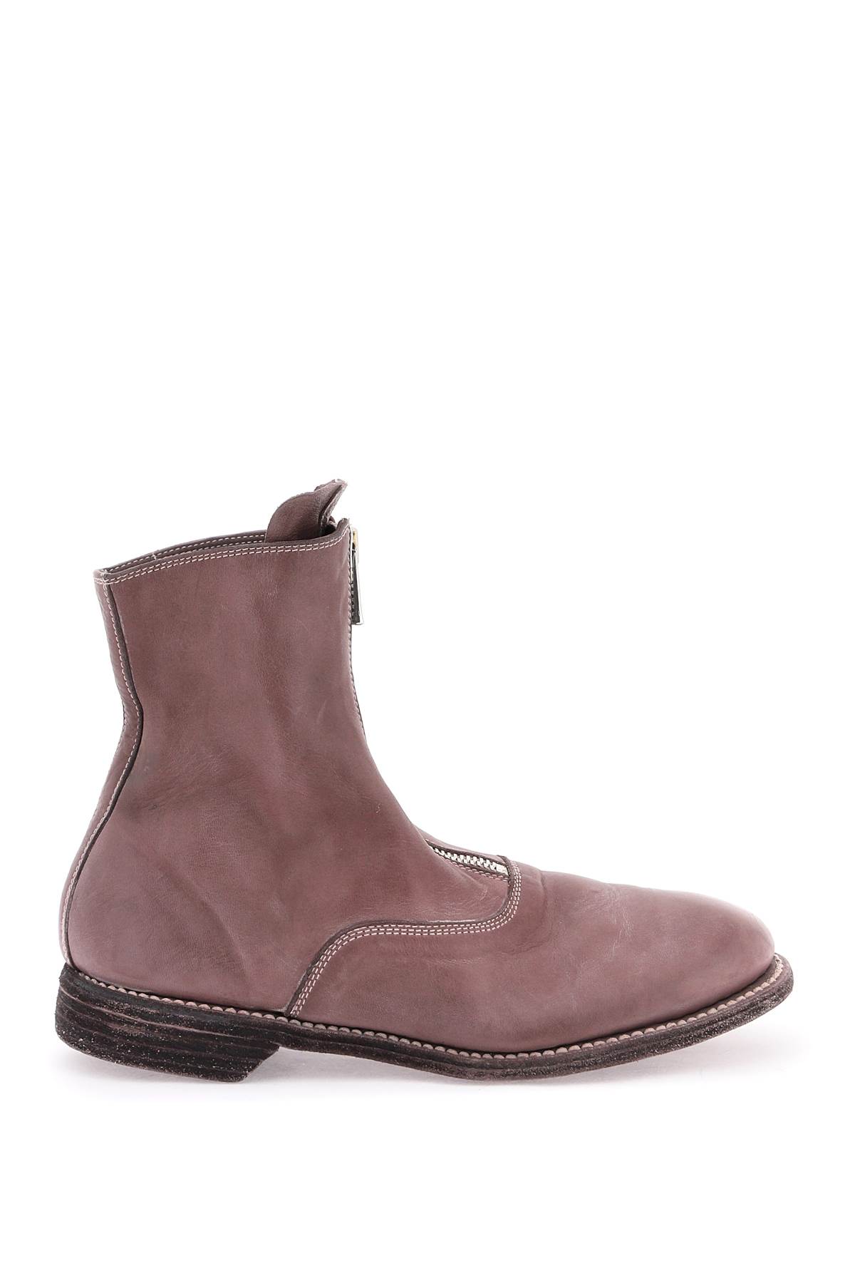 Shop Guidi Front Zip Leather Ankle Boots In Mauve (purple)