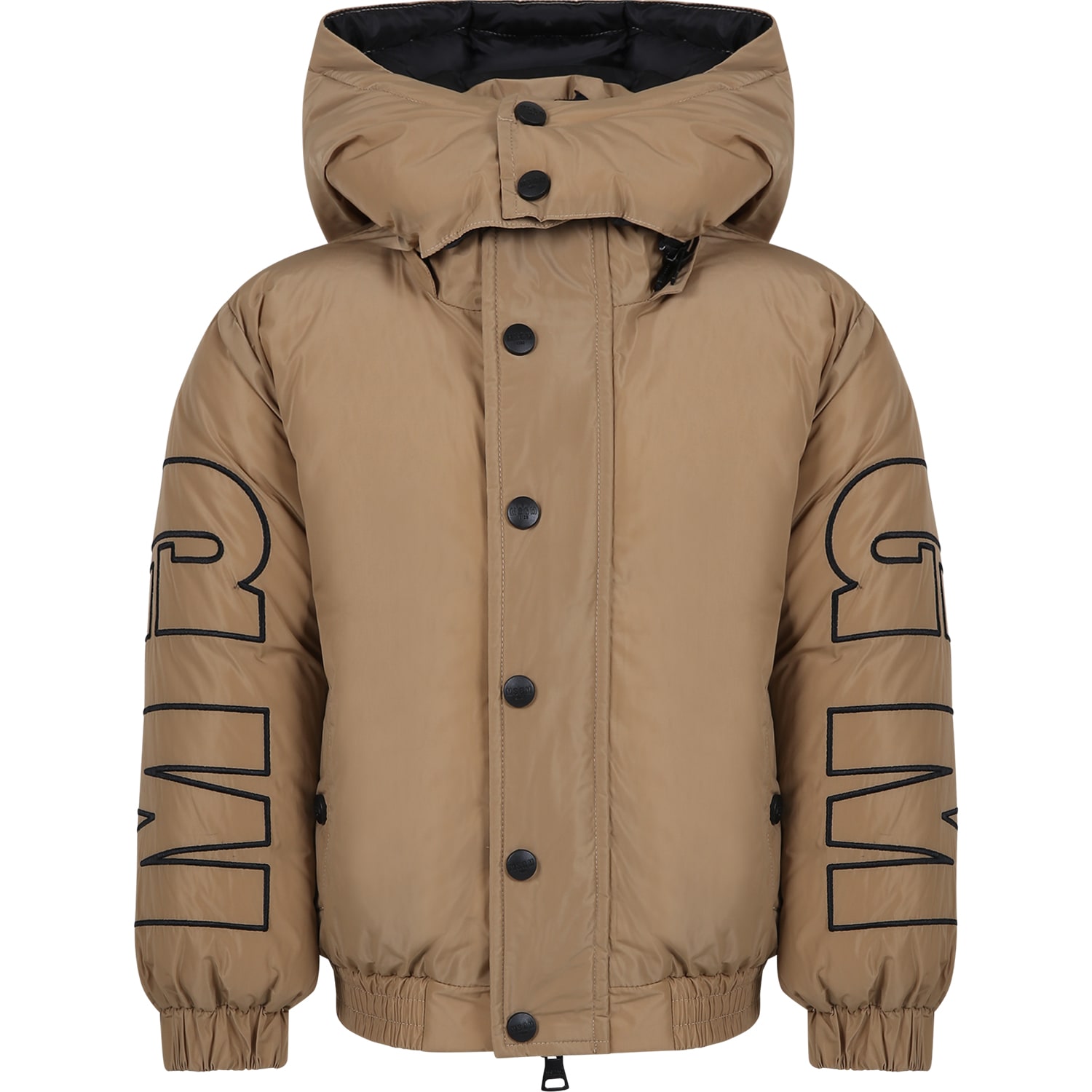 Msgm Kids' Beige Down Jacket For Boy With Logo