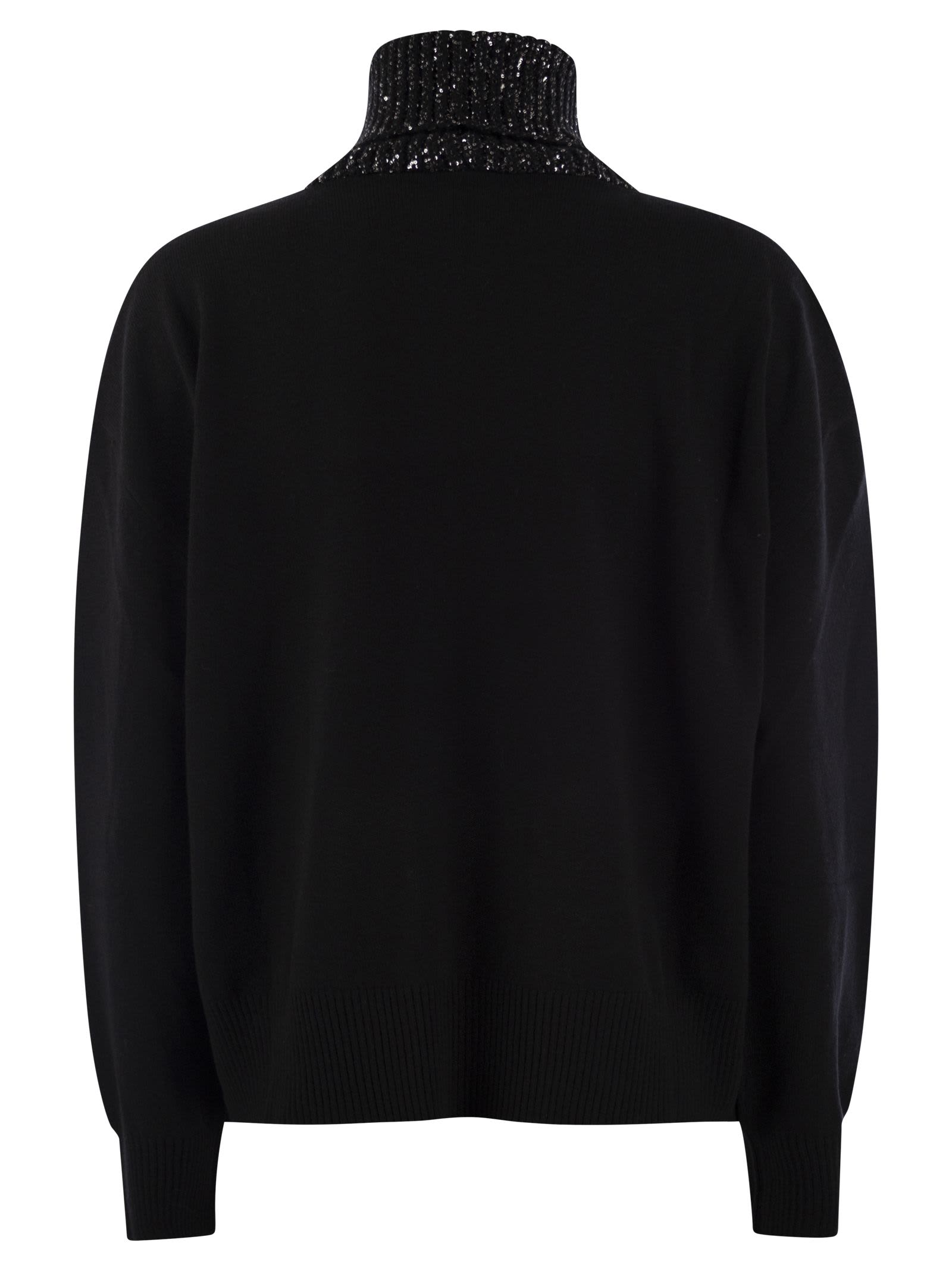 Shop Fabiana Filippi Turtleneck Sweater In Wool, Silk And Cashmere In Black