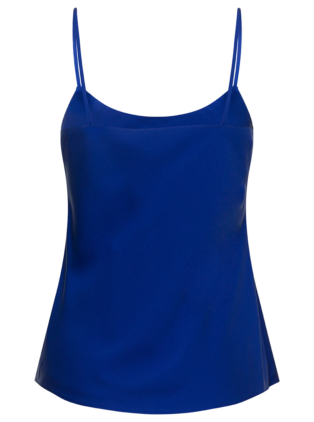 Shop Max Mara Blue Top Round Neck Satin Effect In Silk Woman In 025