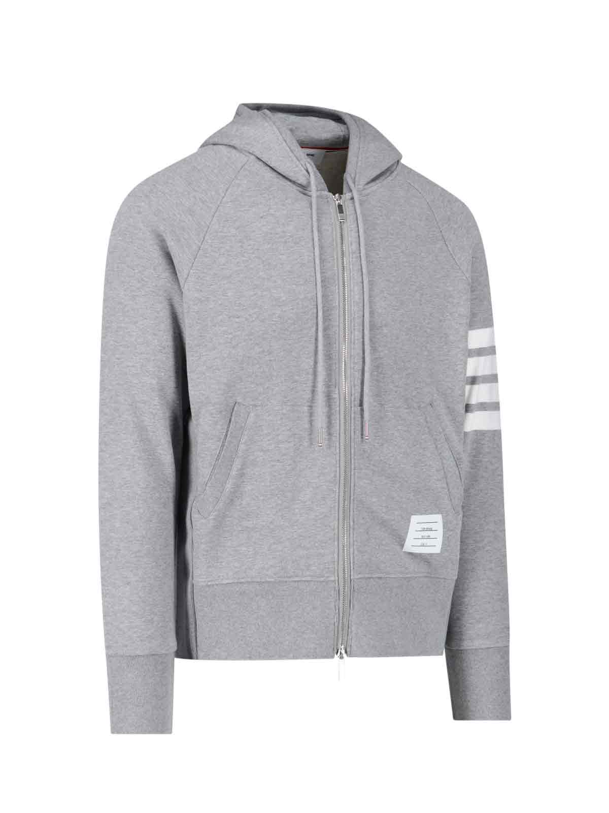 Thom Browne Classic Cotton Loopback 4-bar Zip-up Hoodie In Gray