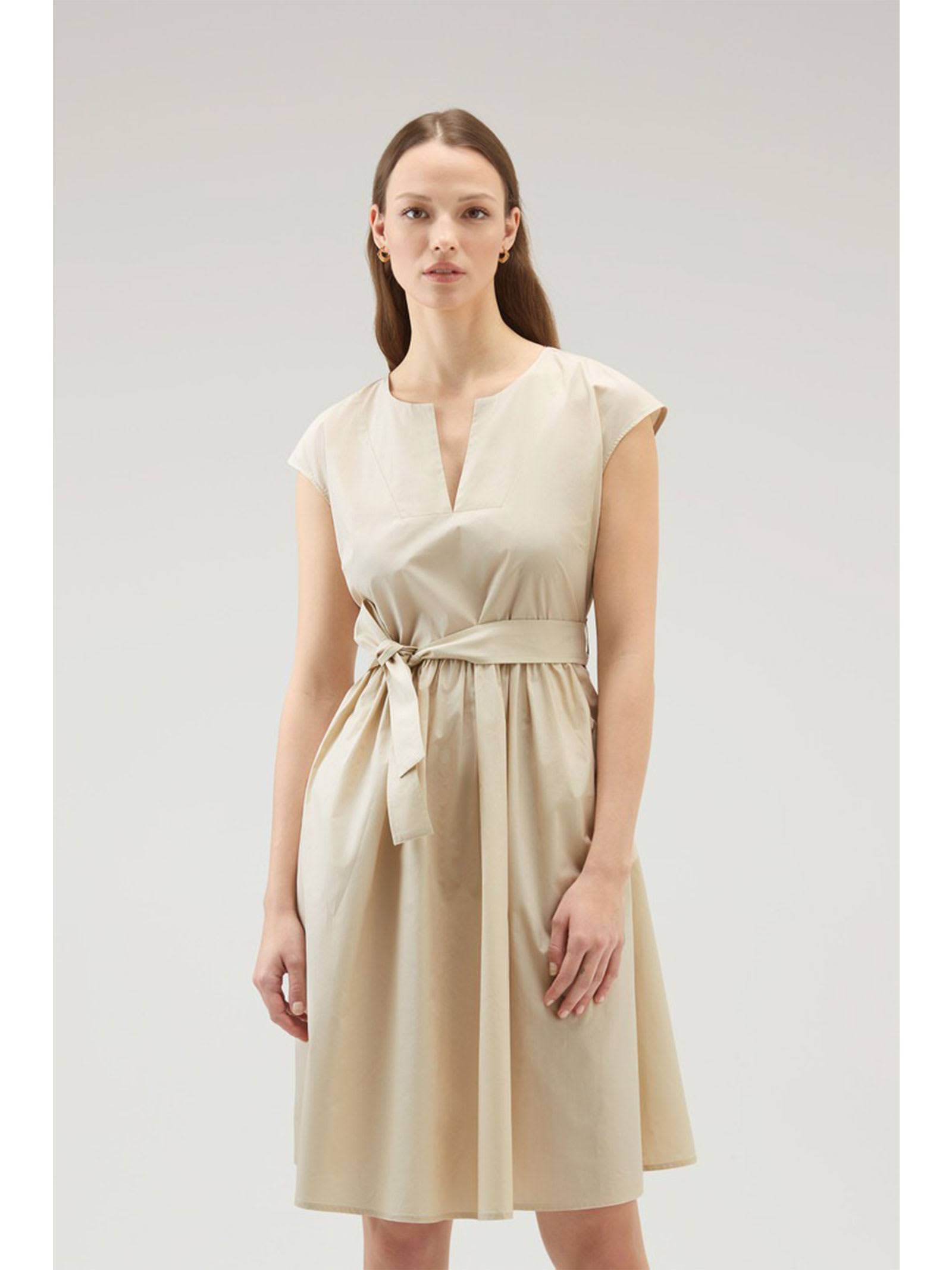 Shop Woolrich Beige Poplin Midi Dress In Light Oak