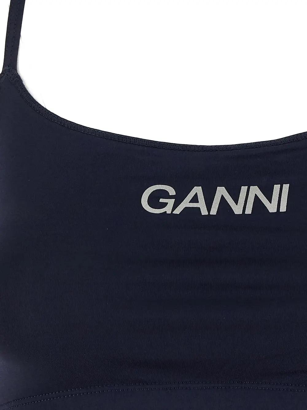 Shop Ganni Logo Top In Blu