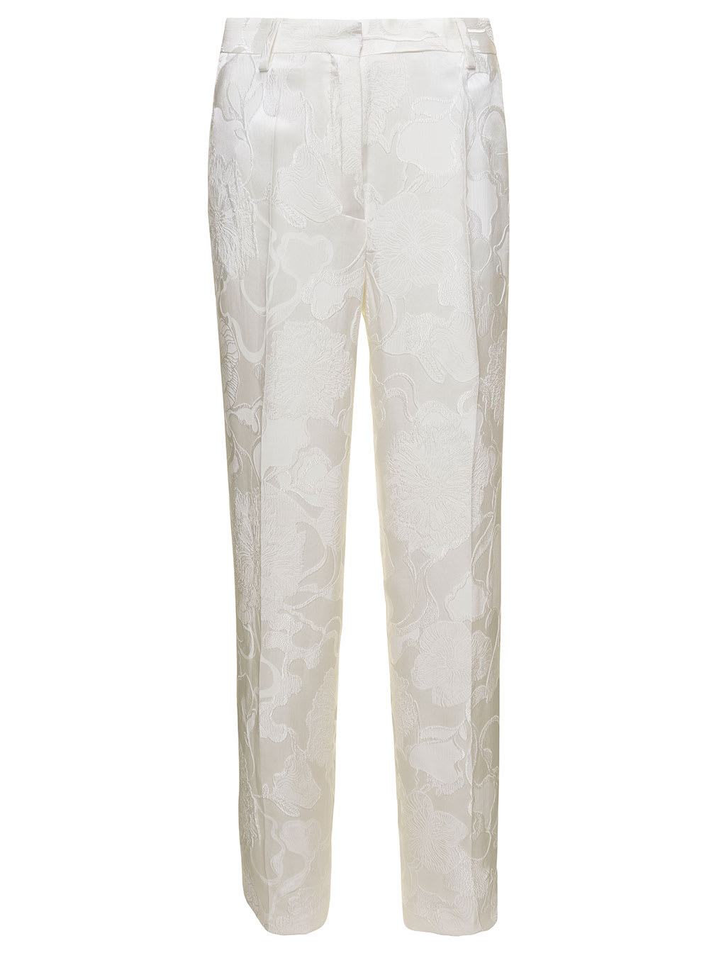 Dries Van Noten Pulley Silk Jacquard Pants In White