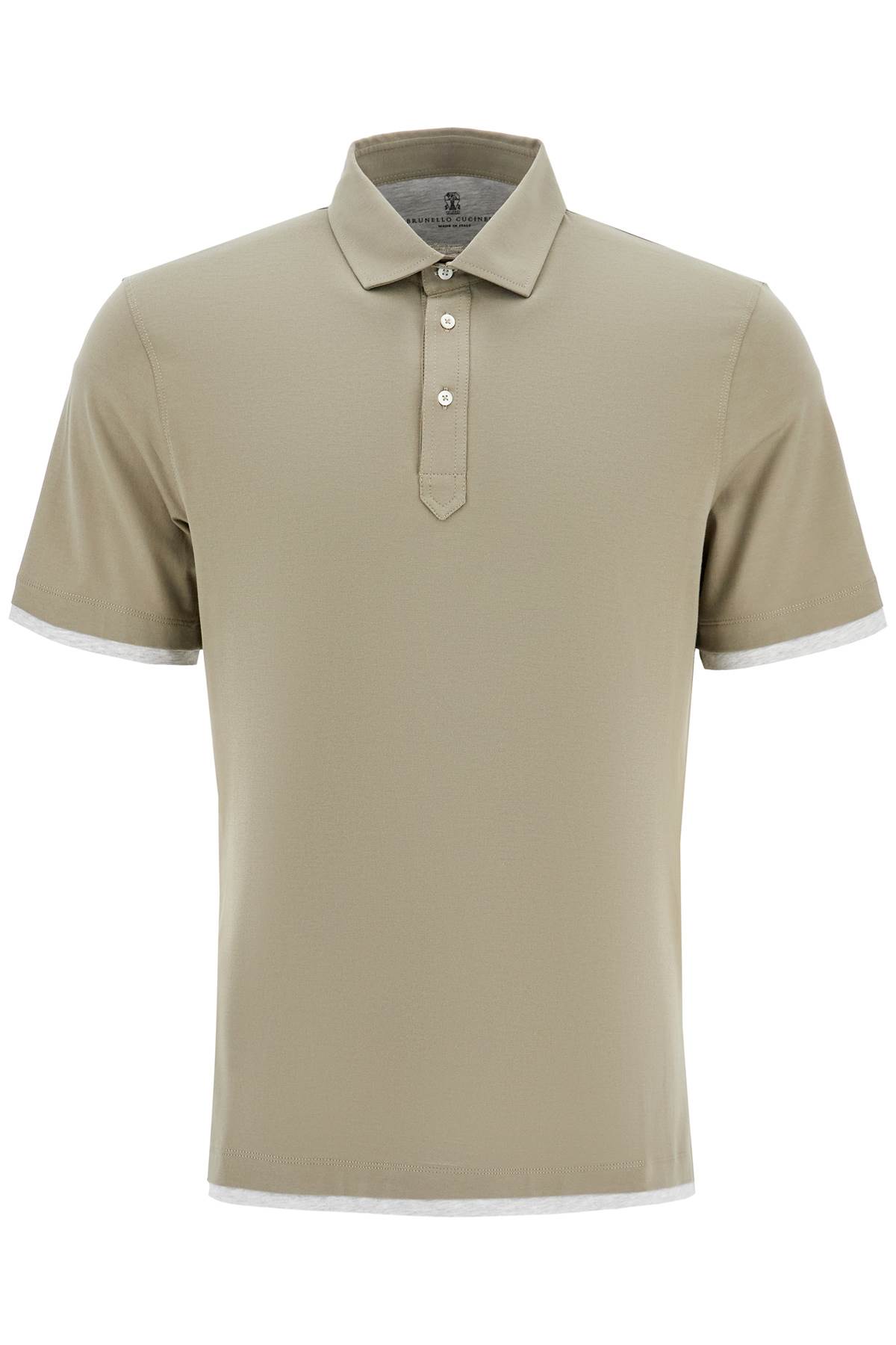 Shop Brunello Cucinelli Polo With Faux In Olivo+grigio Chiaro (khaki)