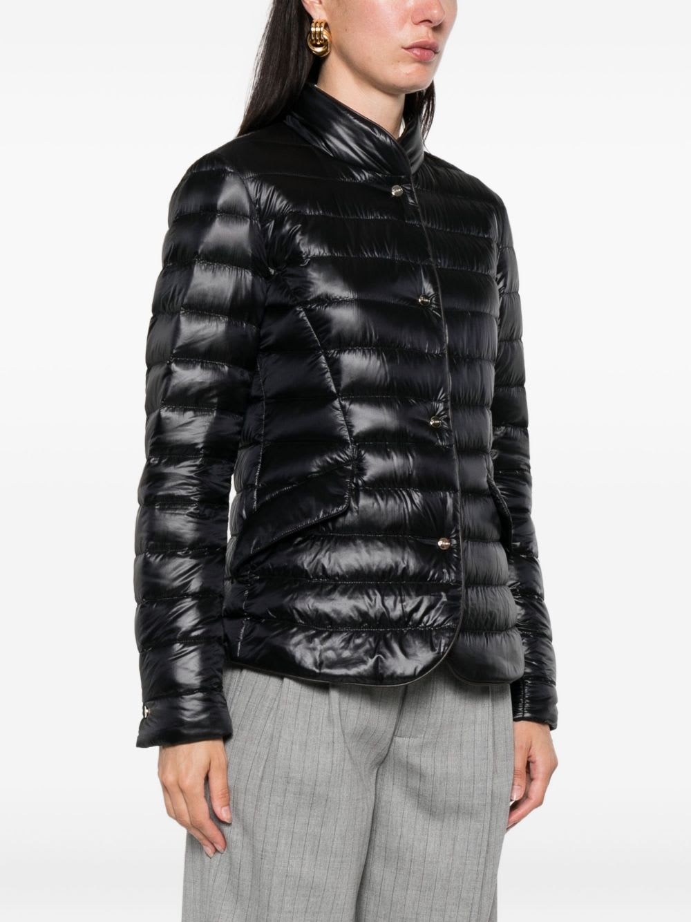 Herno Glossy Black Down Jacket With Drawstring Collar In Black