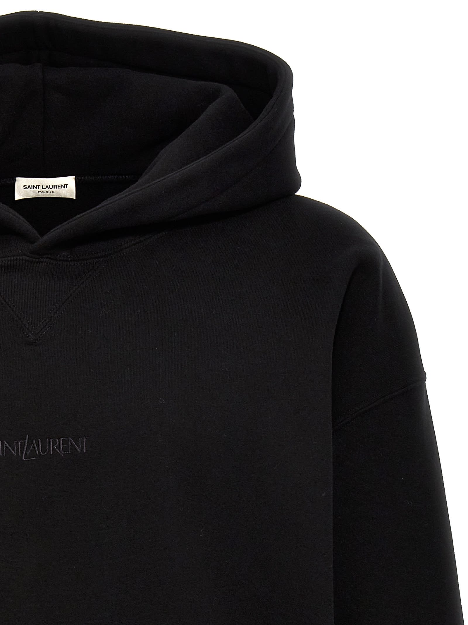 Shop Saint Laurent Logo Embroidery Hoodie In Black