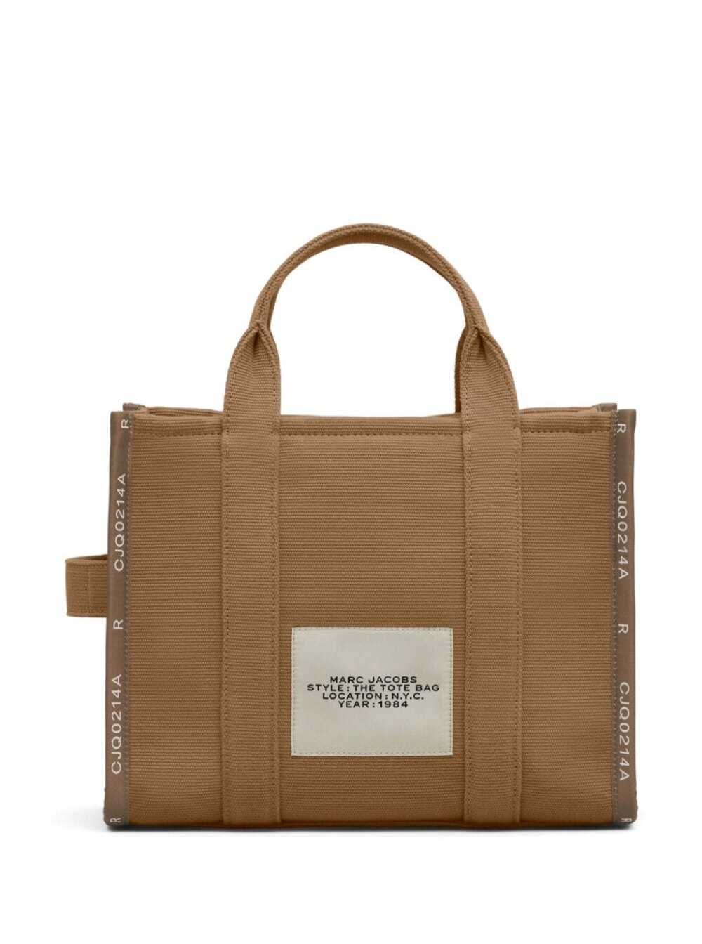 Shop Marc Jacobs Small Tote Beige Tote With Contrasting Logo Embroidery In Cotton And Polyester Woman