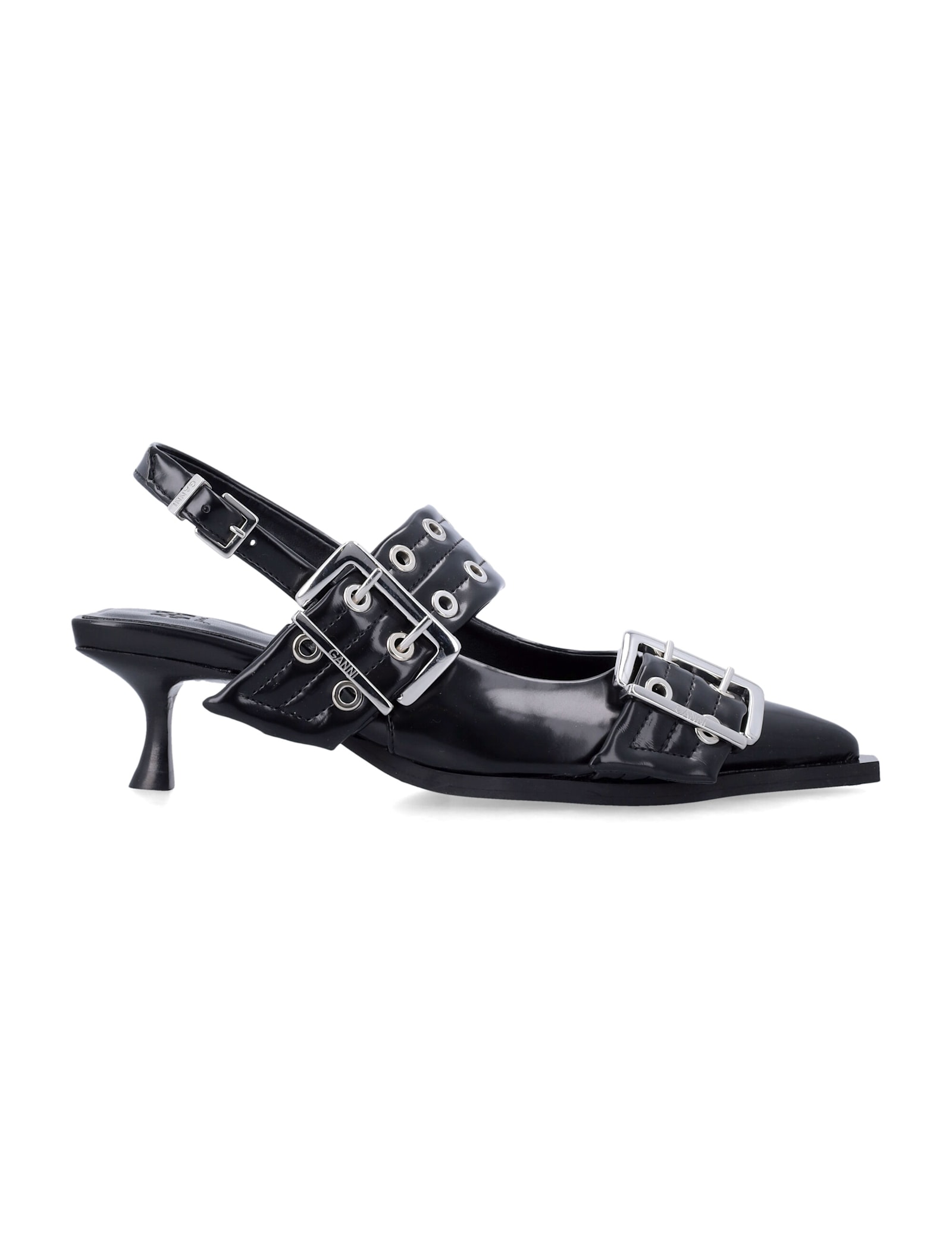 Ganni Black Buckle Kitten Heel Pumps