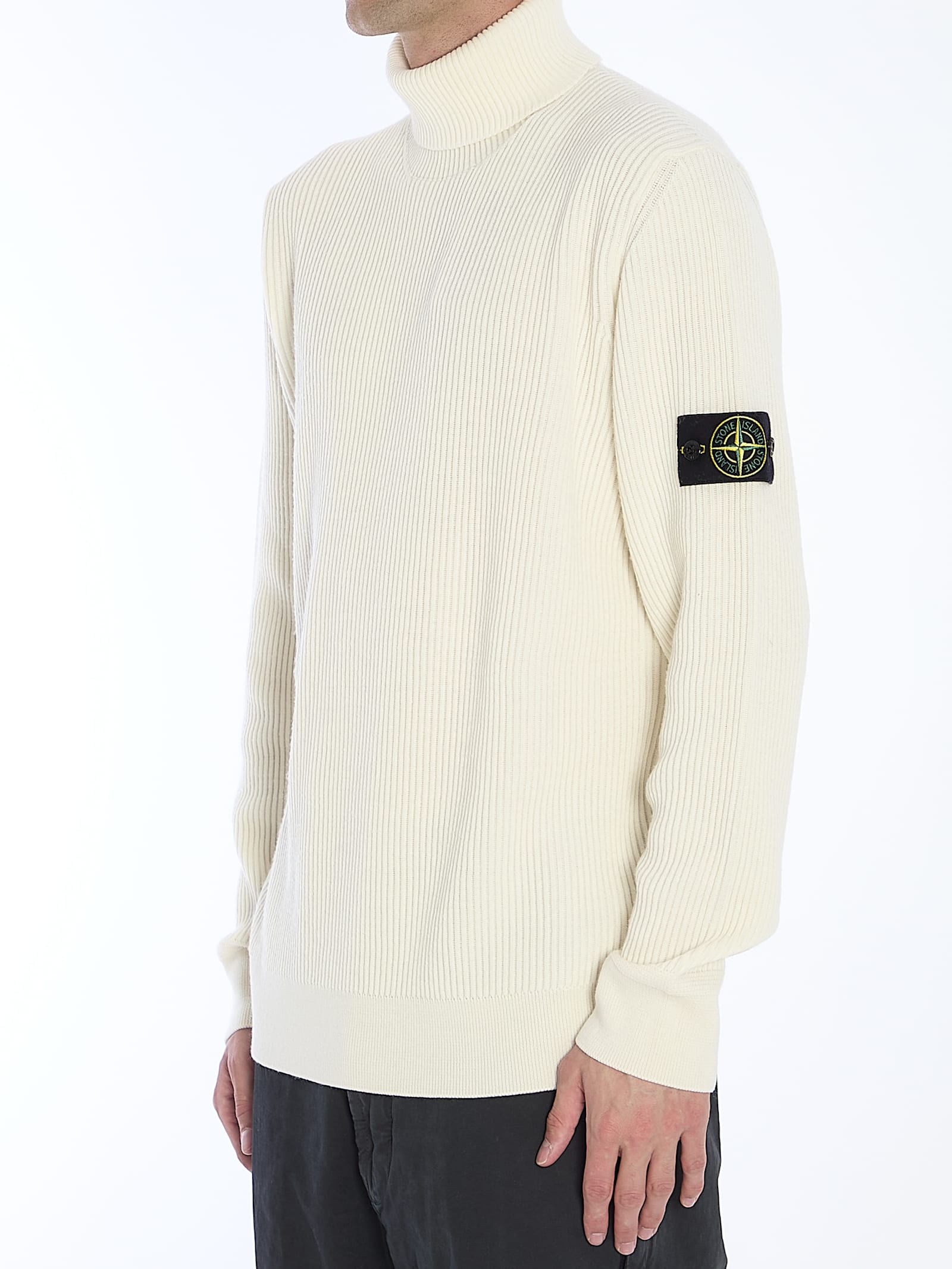 Shop Stone Island Turtleneck Sweater In Wool In Cream