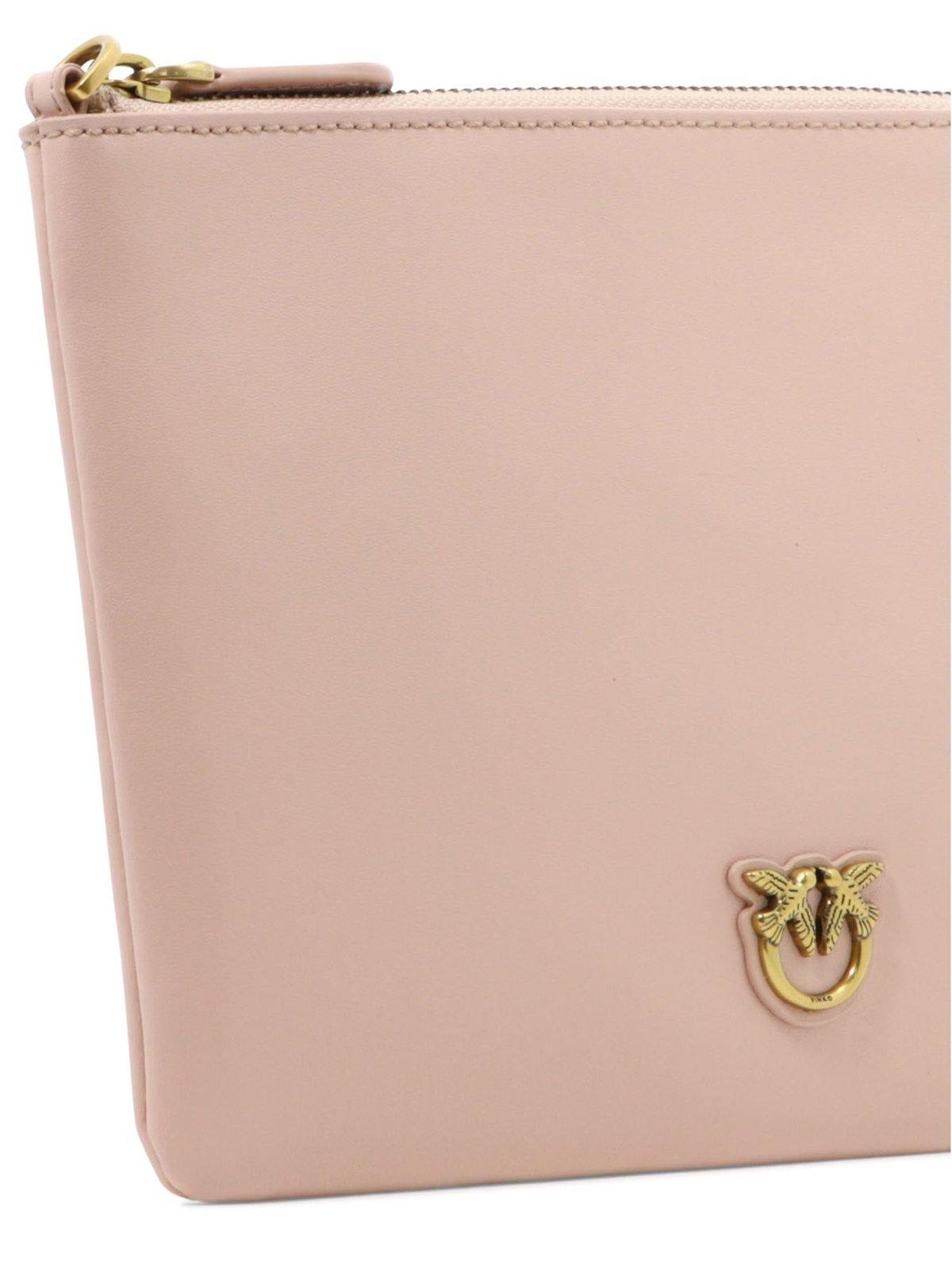 Shop Pinko Logo Plaque Chain-link Clutch Bag In Pink