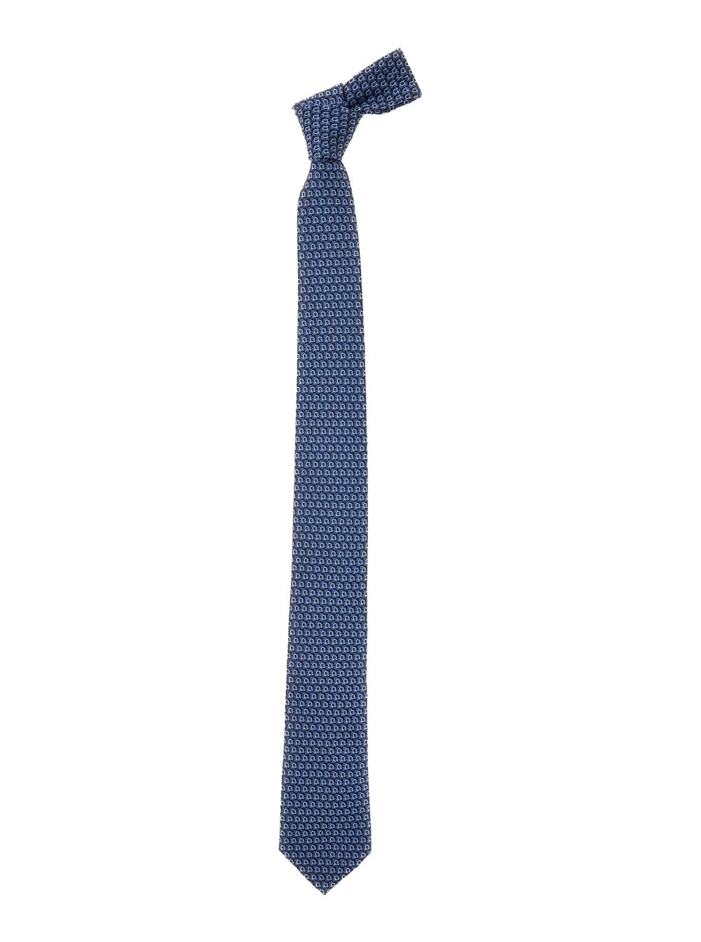 4-zane7j Blue Necktie With All-over Gancini Motif In Silk Man