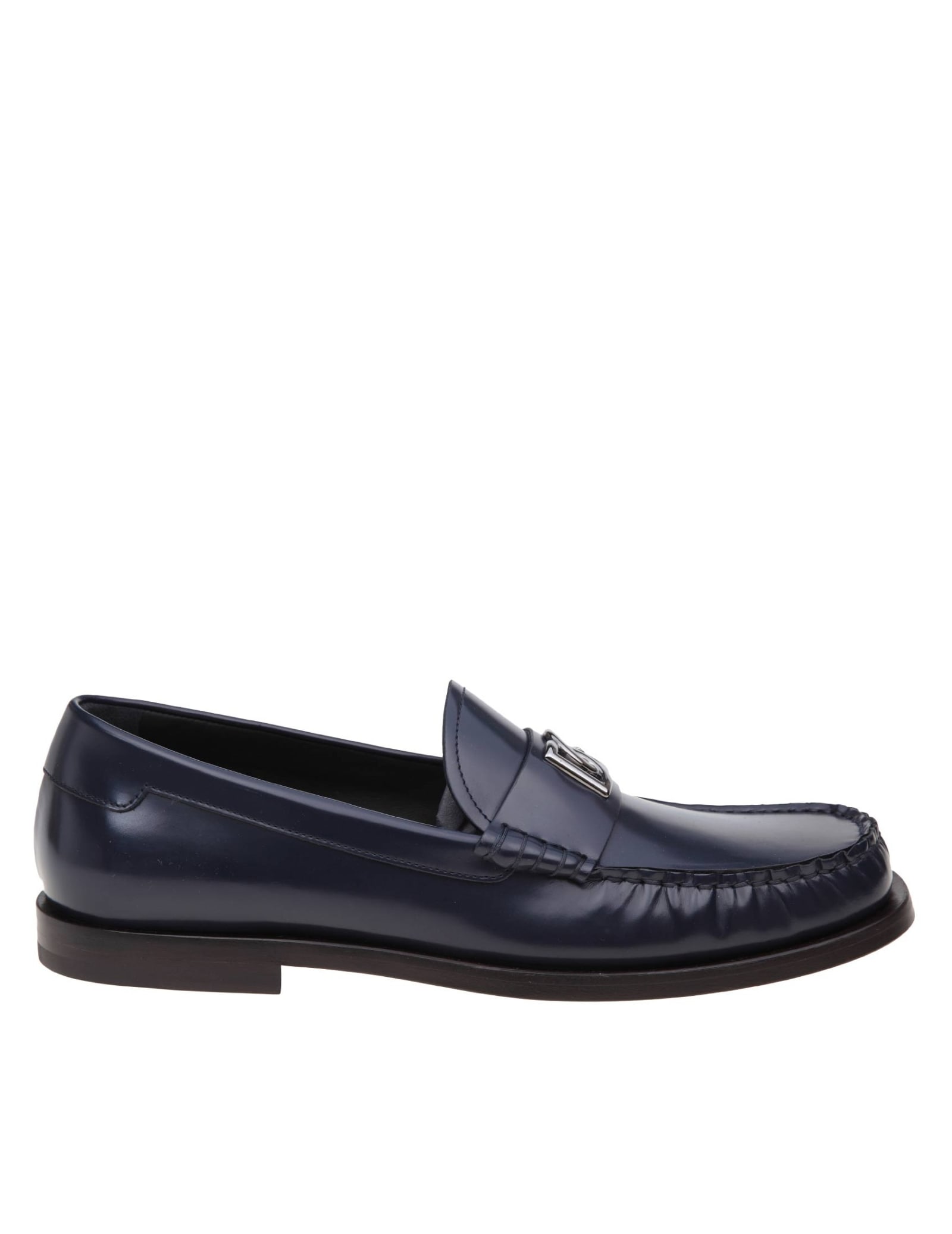 Shop Dolce & Gabbana Leather Loafers With Dg Logo In Blue