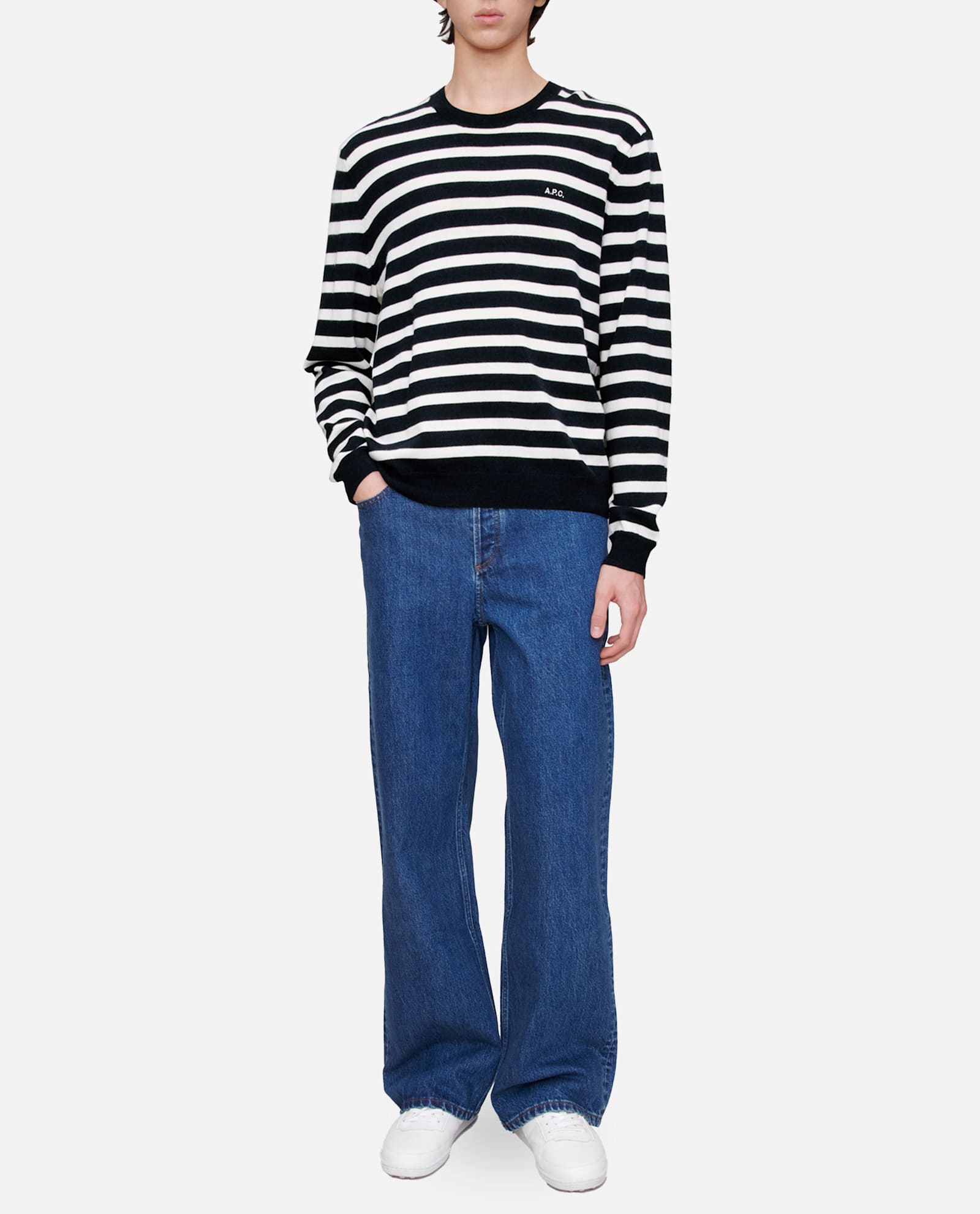 Apc A.p.c. Matthias Stripe Wool Sweater In Black