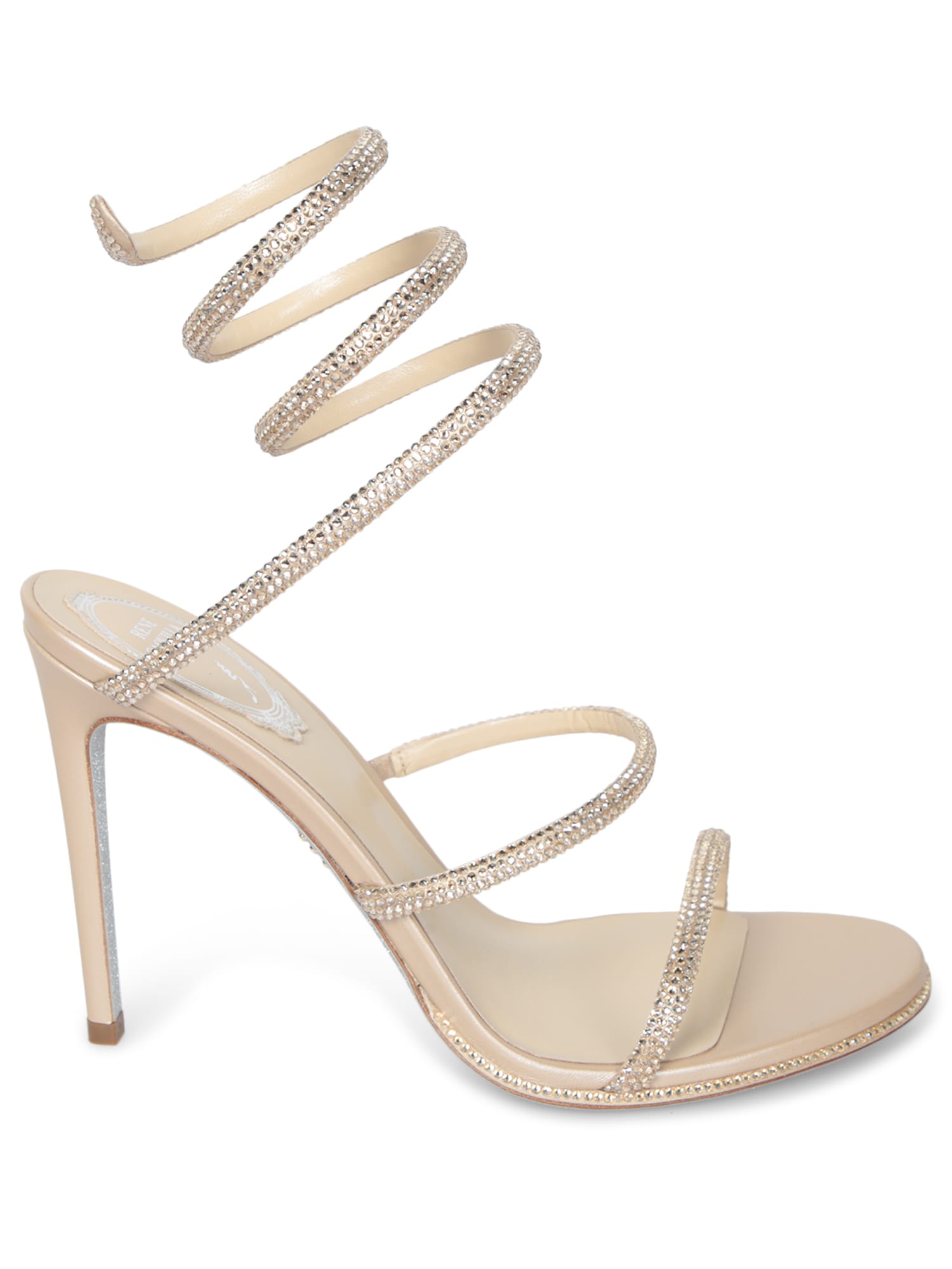 René Caovilla Cleo 105 Strass Sandals In Beige