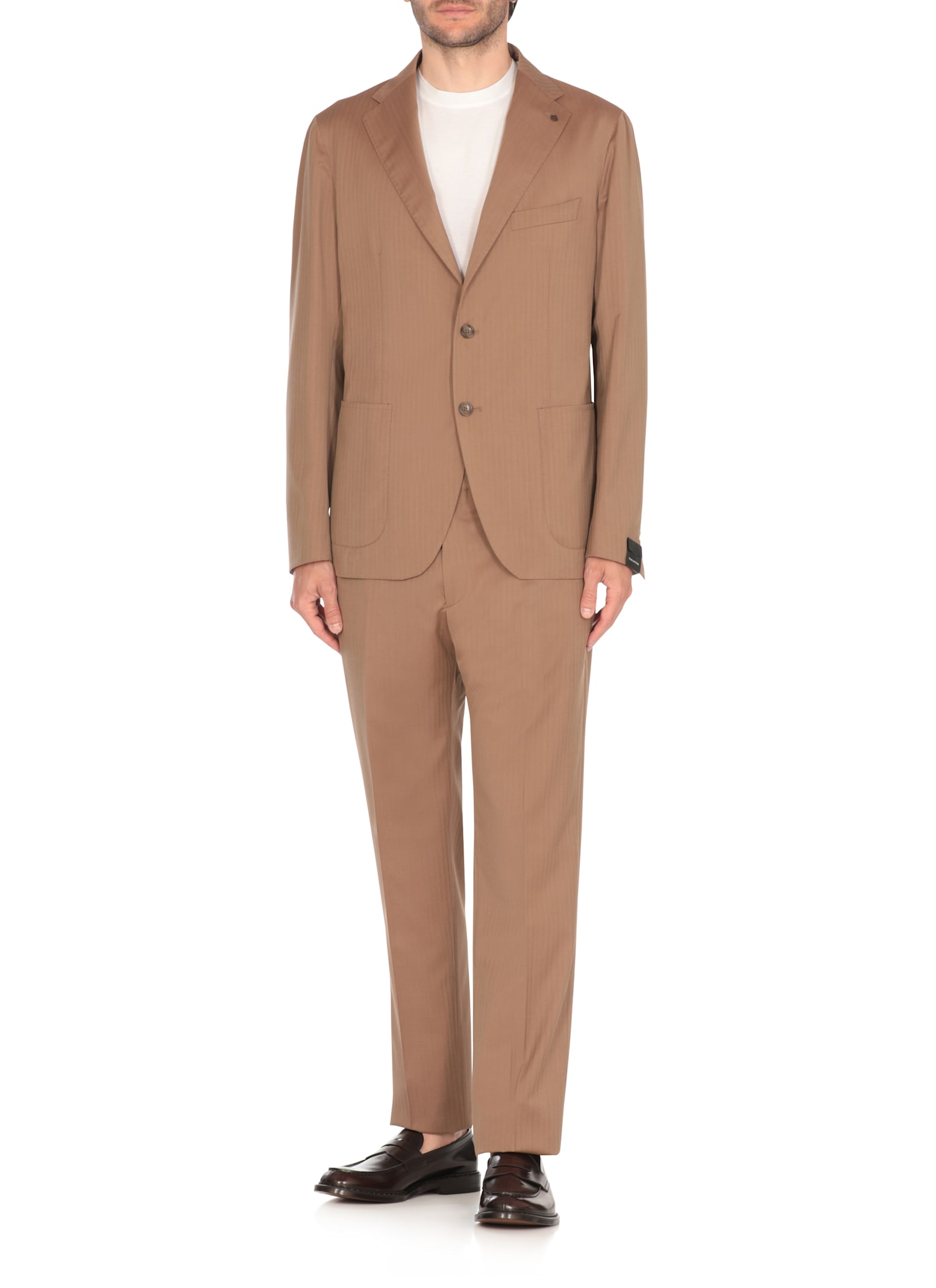 Tagliatore Herringbone Patch-pockets Suit In Brown