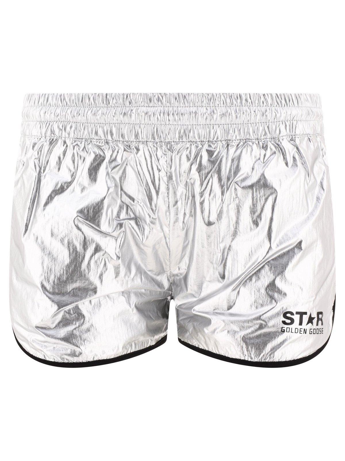 Golden Goose "diana" Metallic Finish Shorts In Silver Black