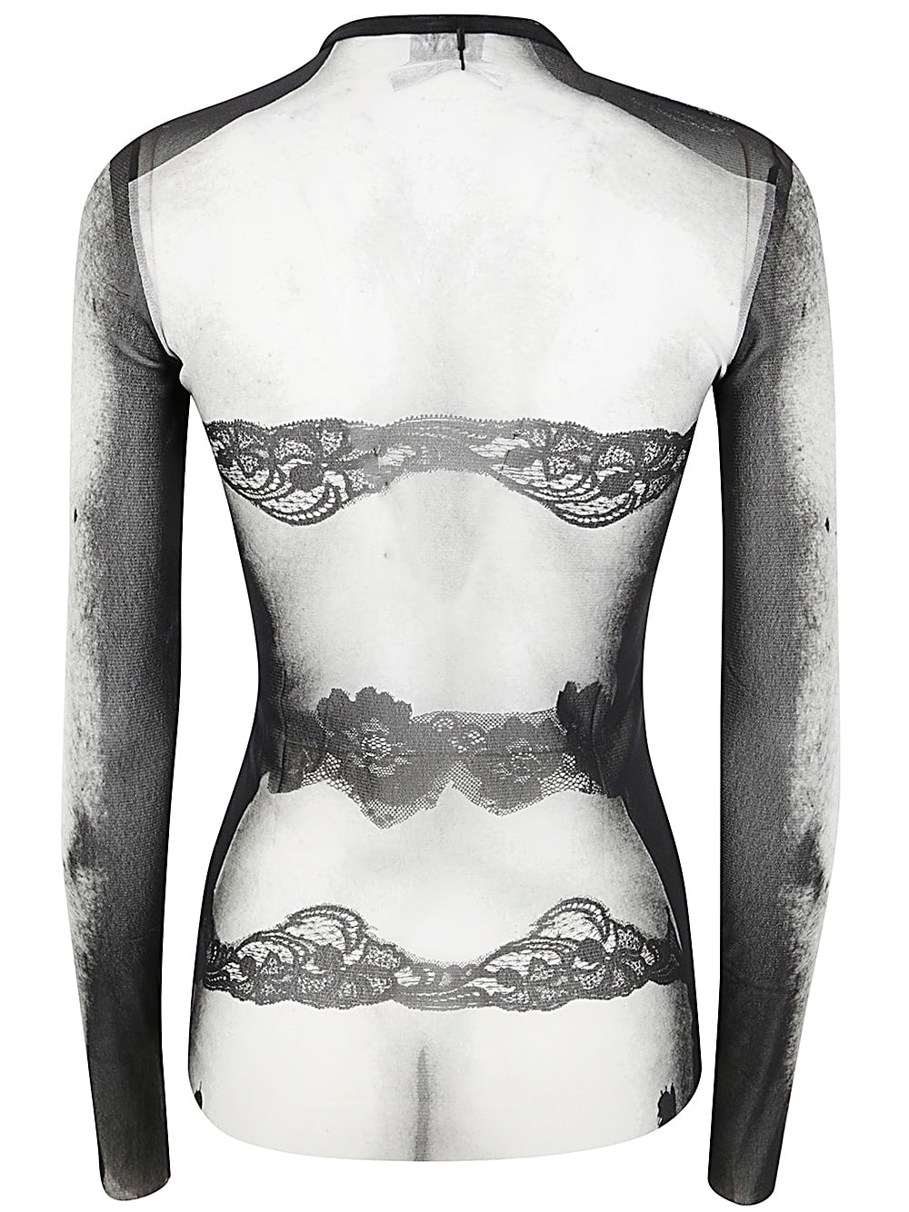 Shop Jean Paul Gaultier Mesh Long Sleeve Top Printed Body Lace Mariniere In Black Grey White