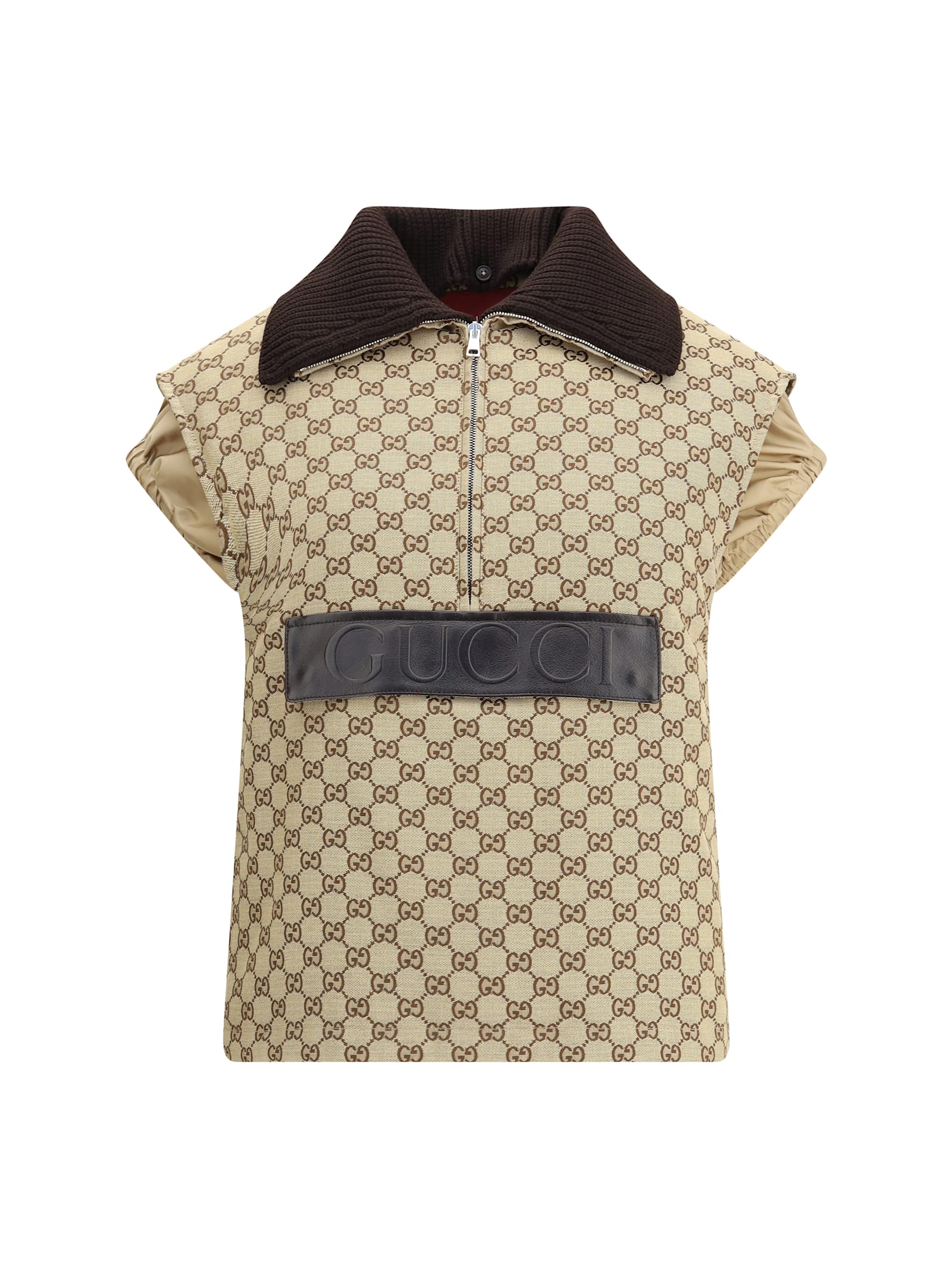 Gucci Bomber Gilet With Single Front Pocket In Brown