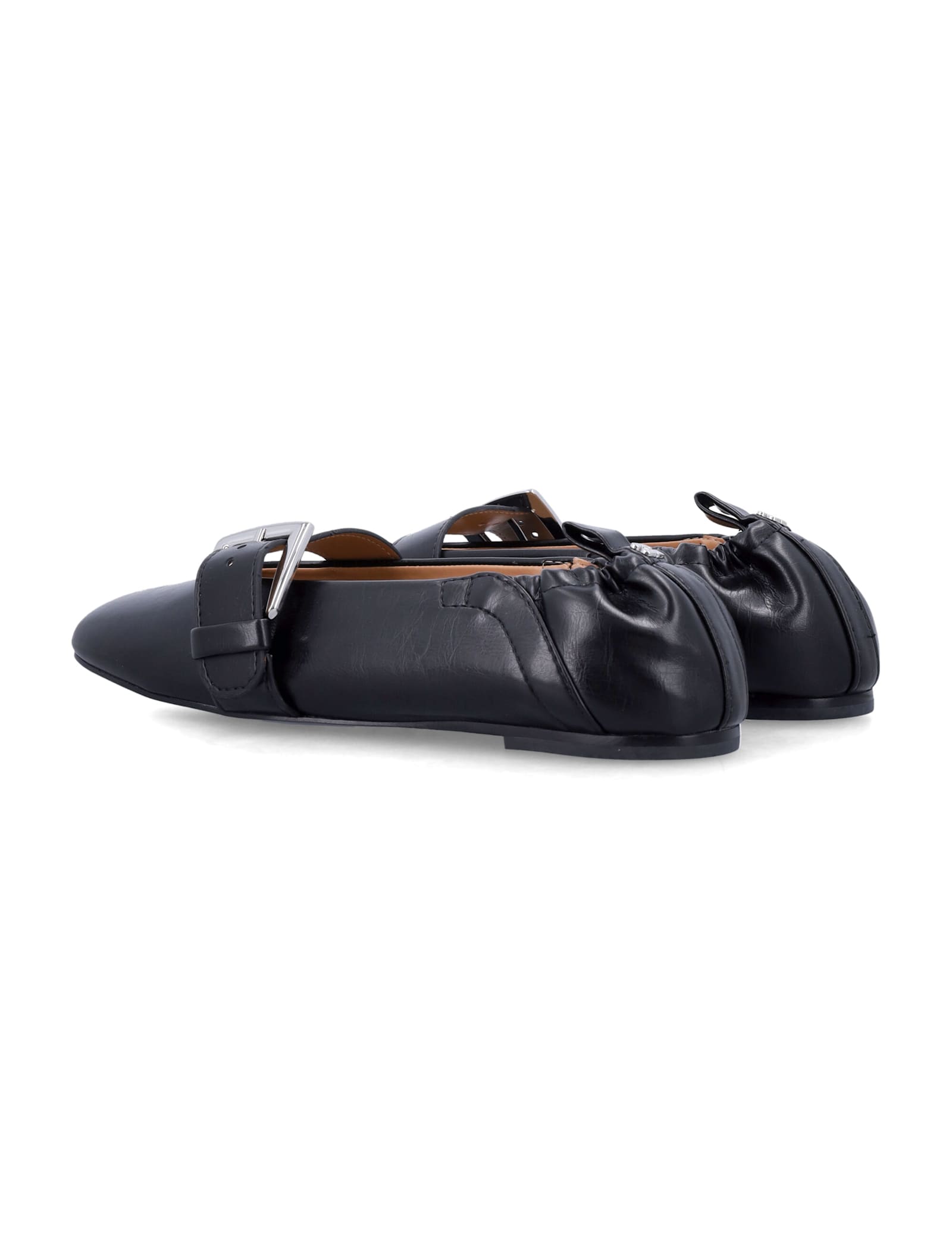 Ganni Buckle Strap Ballerinas In Black