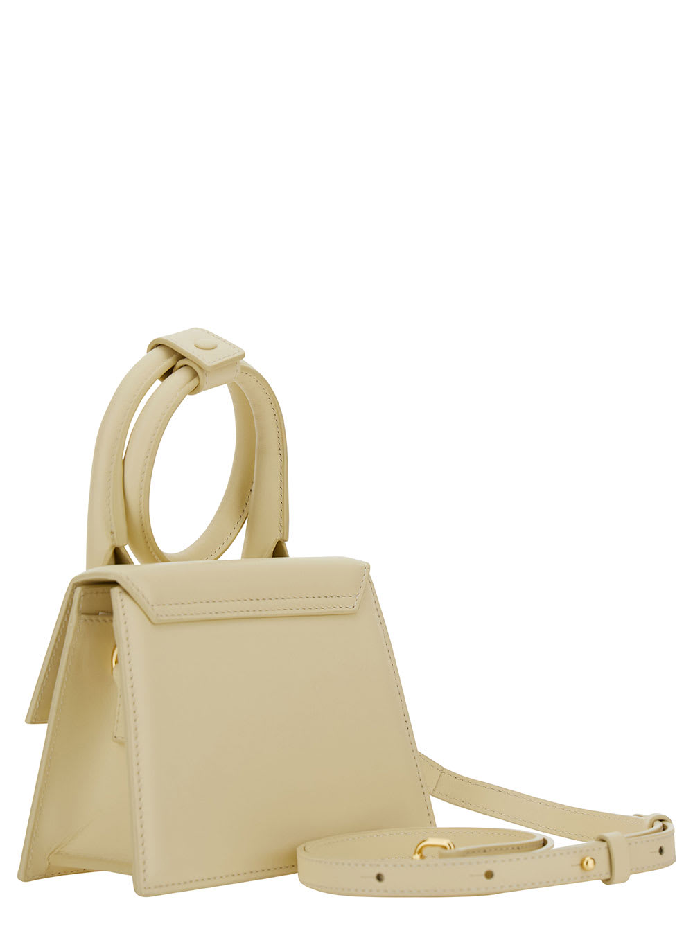 Shop Jacquemus Le Chiquito Noeud Ivory Crossbody Bag With Logo In Leather Woman In Beige