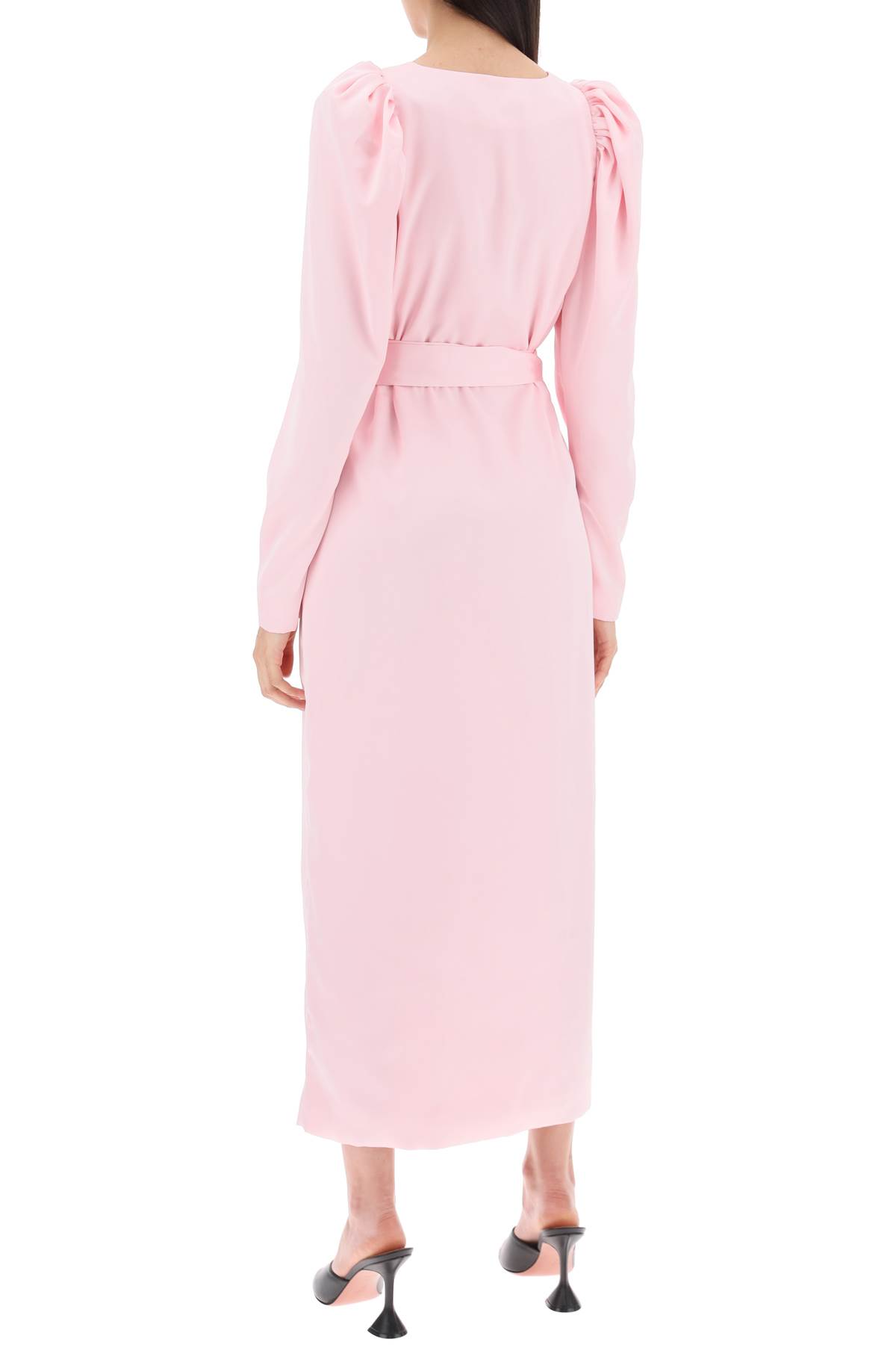 Shop Rotate Birger Christensen Satin Wrap Midi Dress With A Crossover In Blushing Bride (pink)